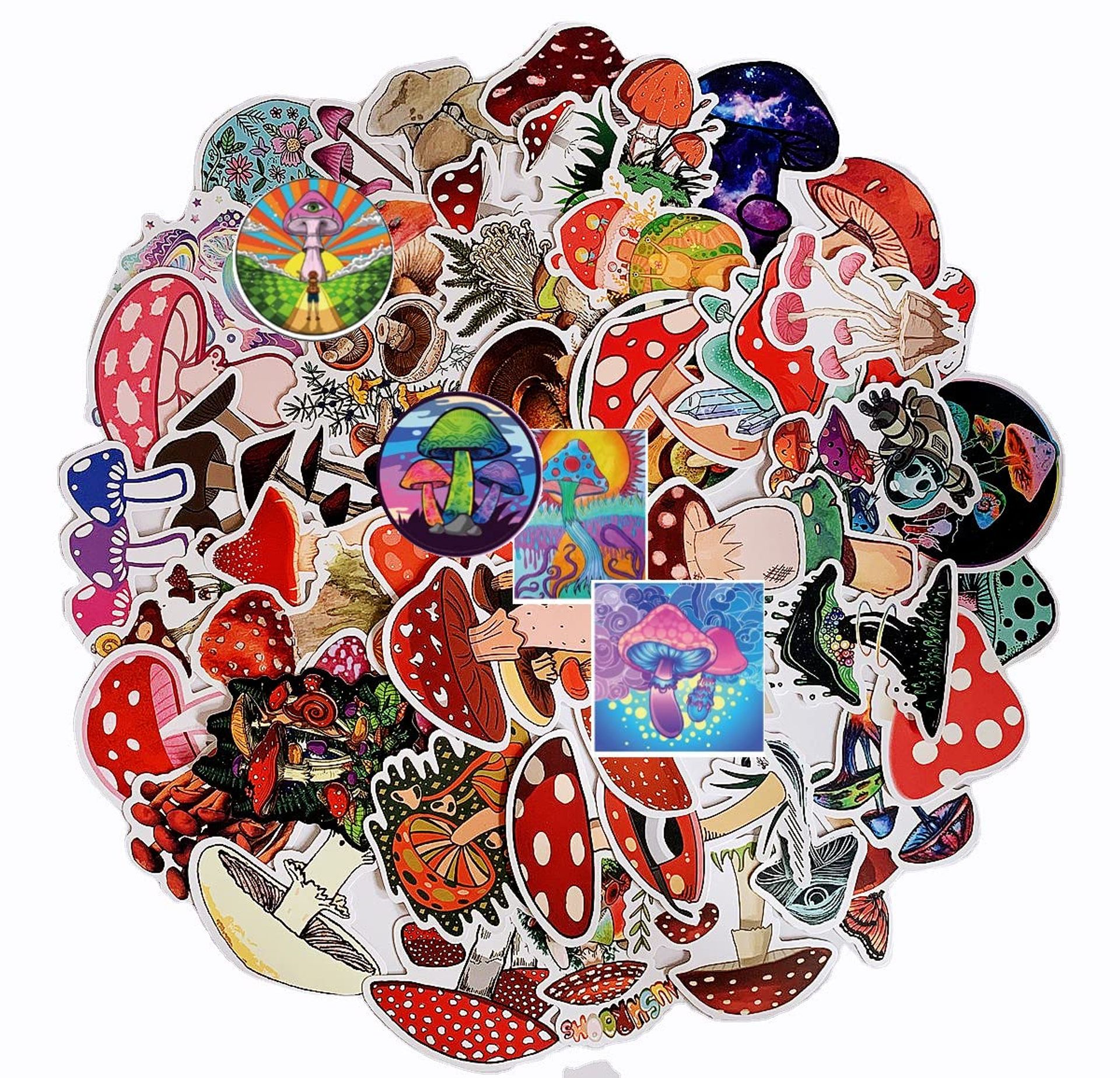 100PCs Mushroom Stickers,Waterproof Mushroom Stickers for Laptop,Skateboard,Water Bottles,Computer