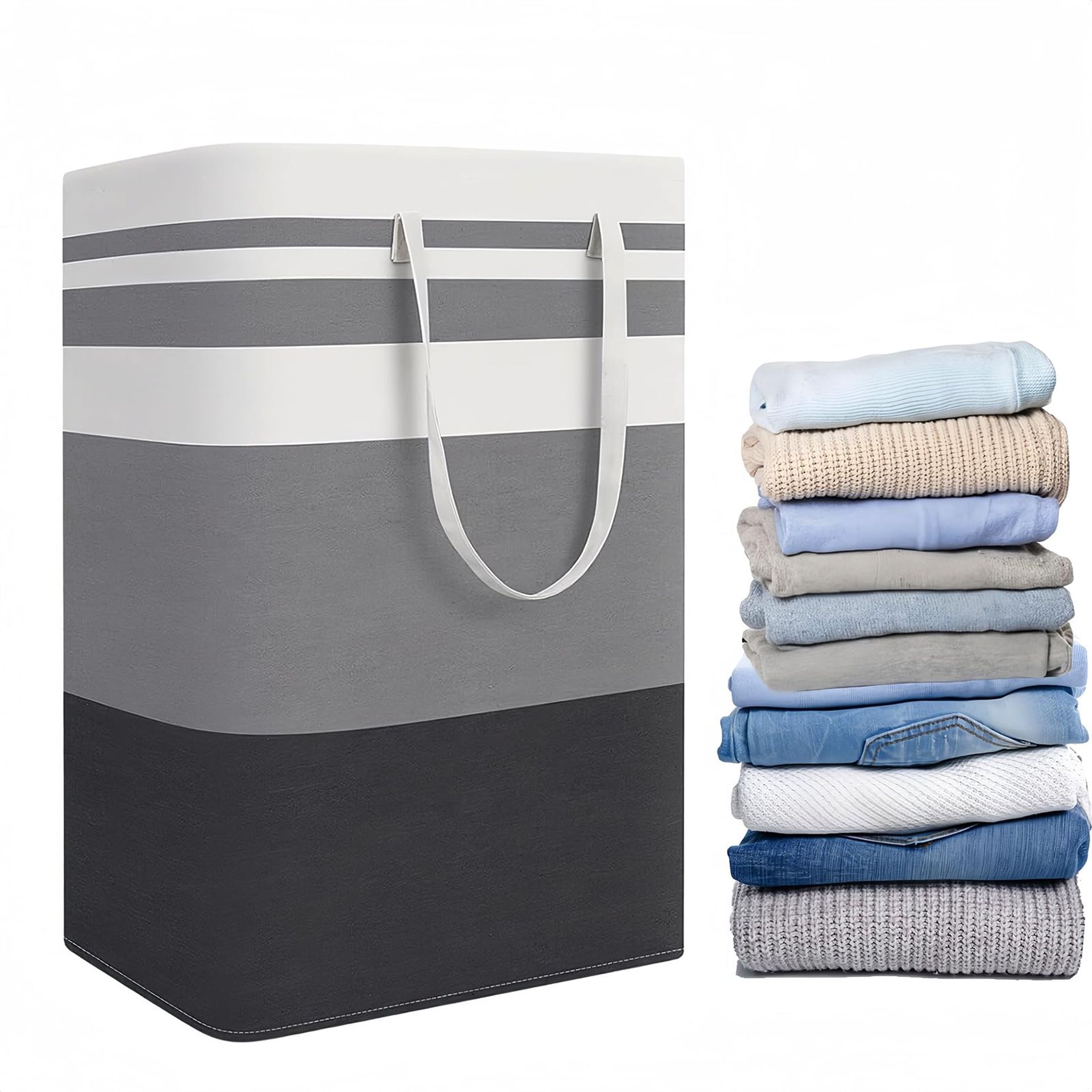 75L Large Laundry Basket - Waterproof, Collapsible & Freestanding Hamper for Dirty Clothes - Gradient Grey