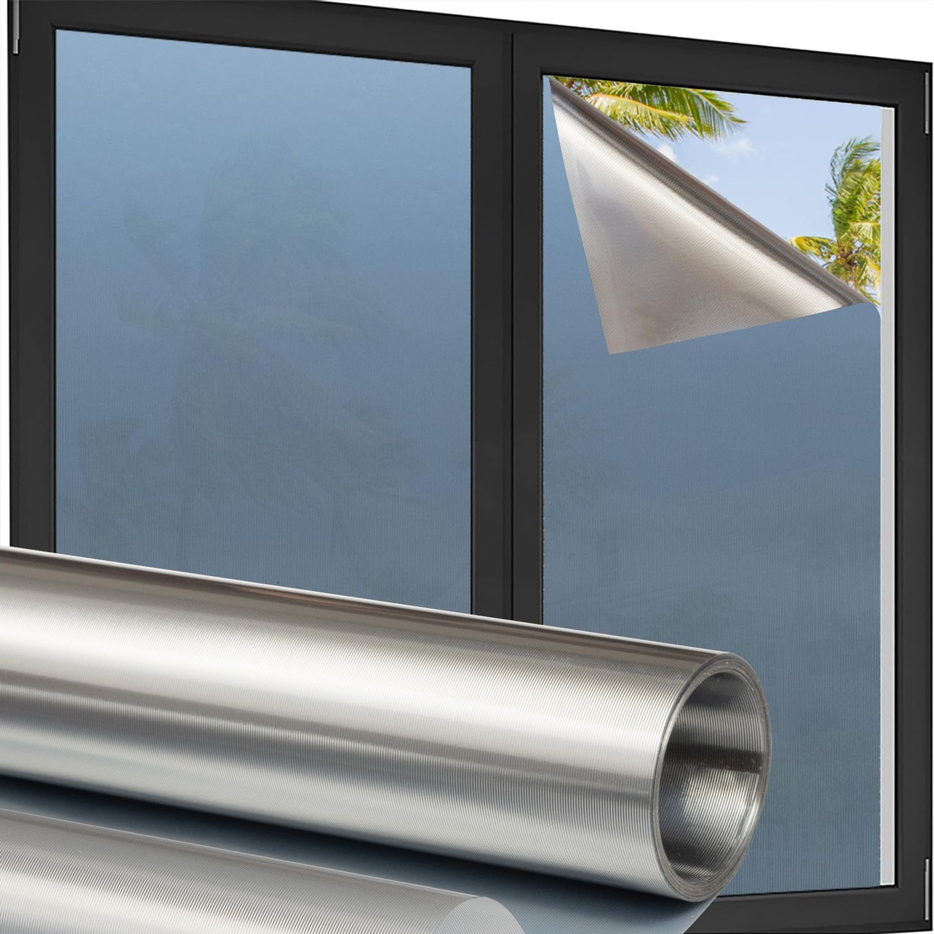 Opaque Window Film - Privacy Striped, Anti-UV, Heat Reflective, Silver Stripes, Easy Install, 44.5x200cm