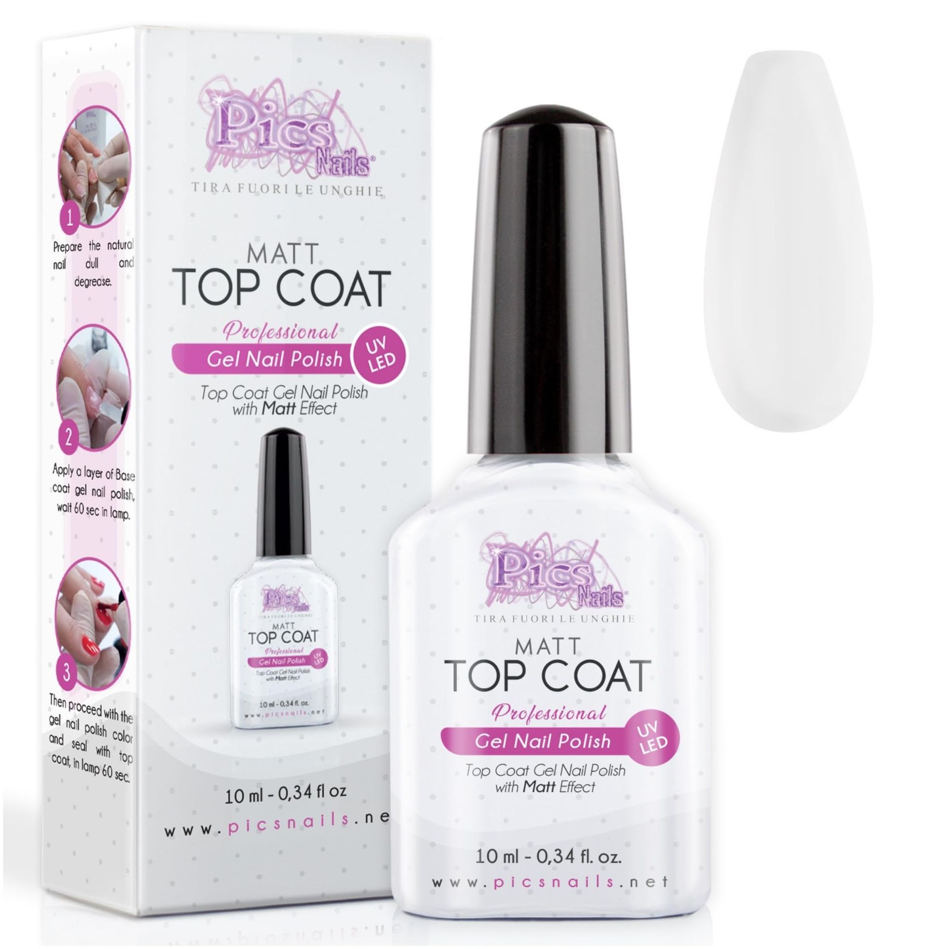 Matte Top Coat Gel Polish Gel Uv/Led 10 ml - Universal No Wipe Seal and Matt Any Gel Nail and Brand !