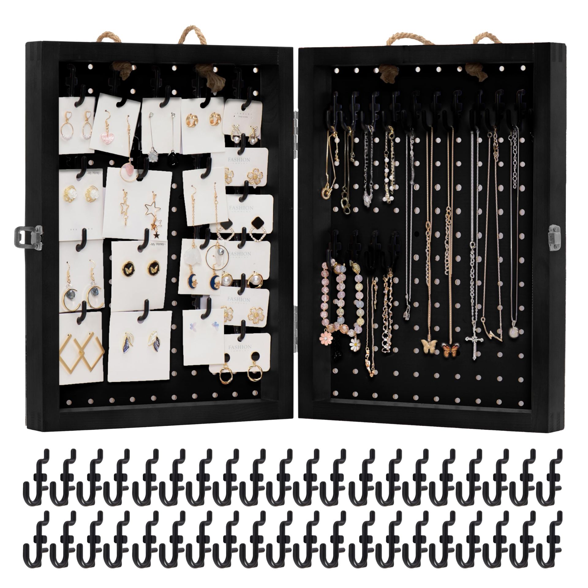 Folding Peg Board Display Stand with 40 Hooks – Jewellery & Craft Show Display Rack for Vendors and Markets - Black Tabletop Stand