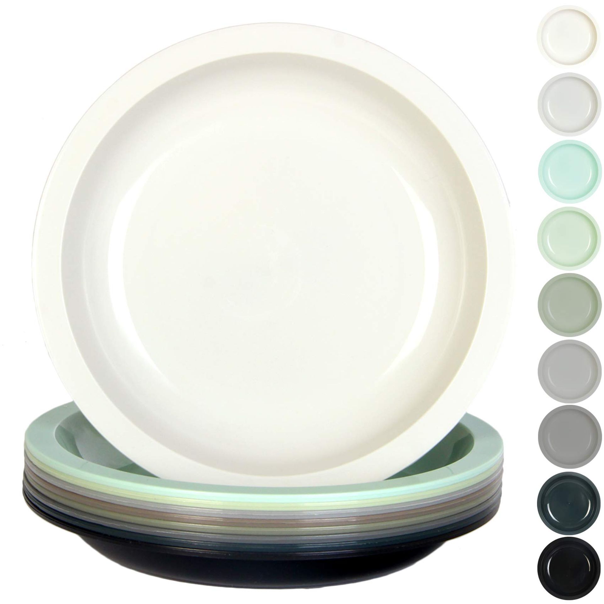 Youngever 9 Pack 20cm Urban Coloured Plastic Plates for Kids & Toddlers, Microwave & Dishwasher Safe