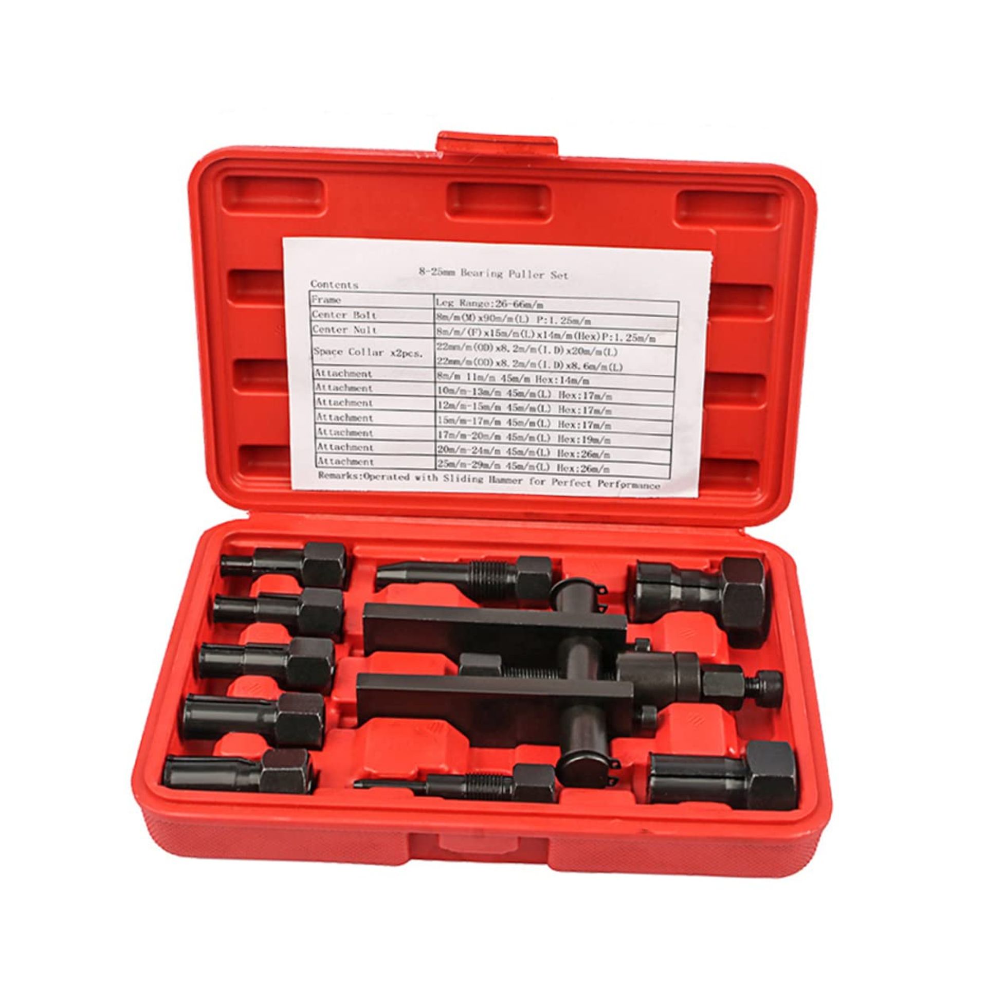 10pcs Motorcycle Bearing Removal Tool Set with Pullers & Drive Adapters in Case - 25-65mm Clamping Range
