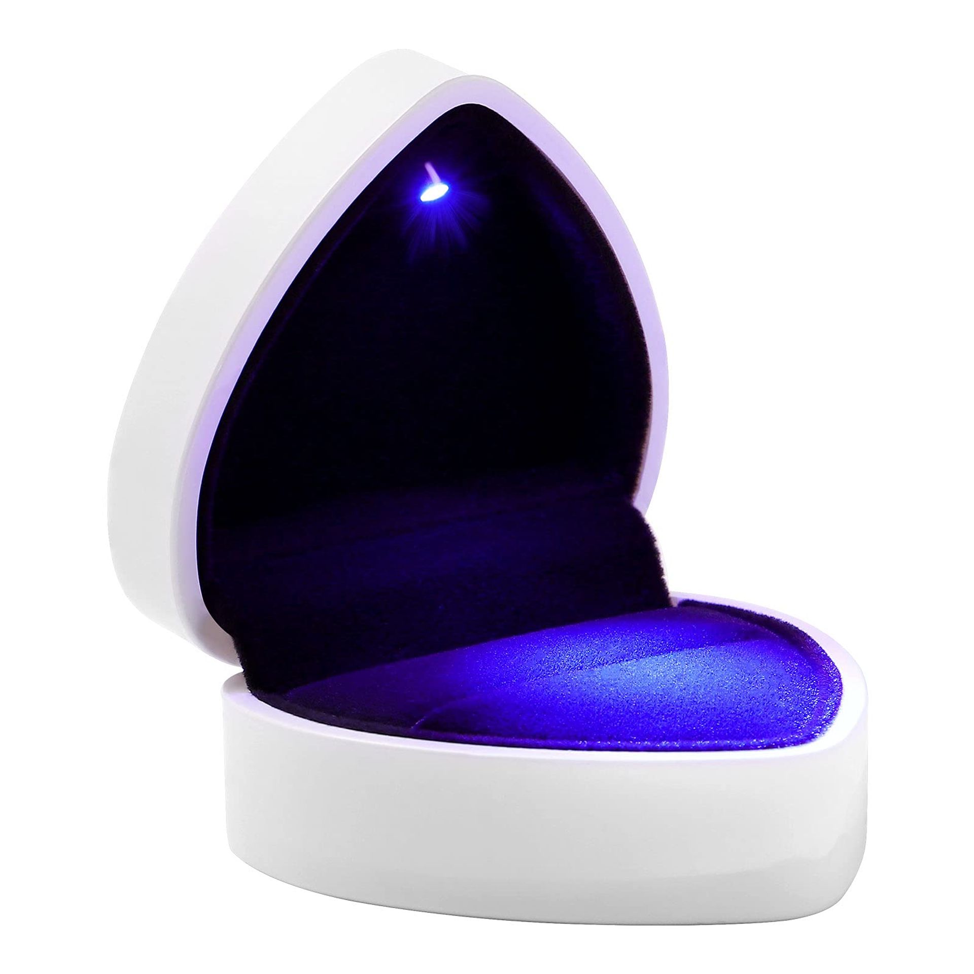 Heart Shaped Velvet LED Ring Box - Elegant White Jewellery Case for Engagements & Proposals