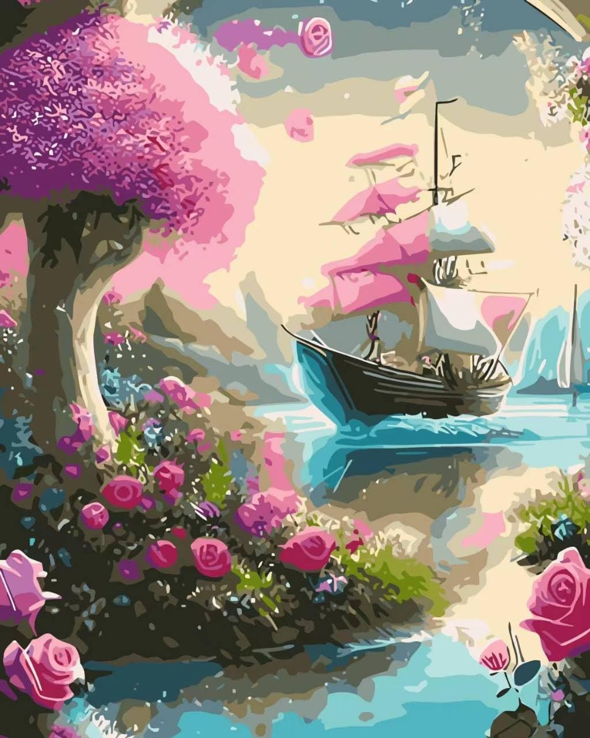 Kssvzz Paint by Numbers for Adults Beginners, Landscape Painting by Numbers Kits on Canvas with 4 Brushes and Hooks, Acrylic Pigment Drawing Paintwork, Home Wall Decor 16x12 Inch(Voyage)