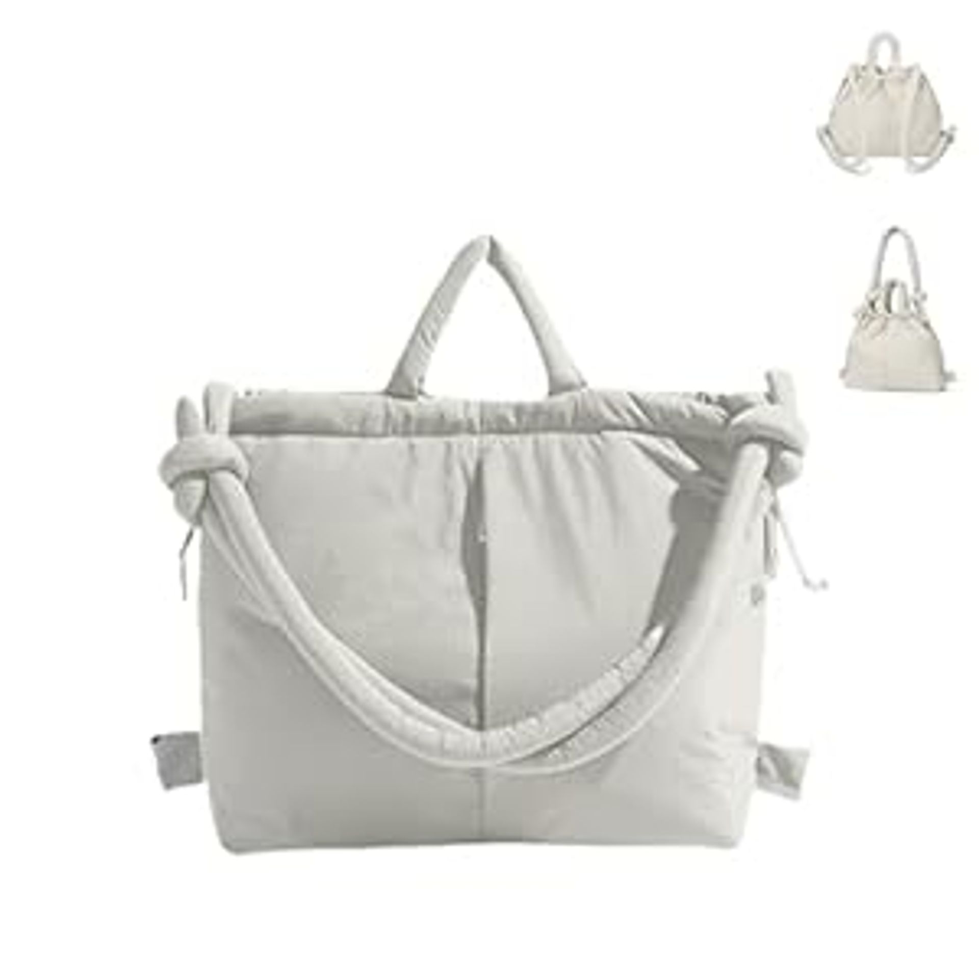 Women's Winter Puffer Backpack Handbag Lightweight Quilted Shoulder Tote Carry On Bag - Beige M