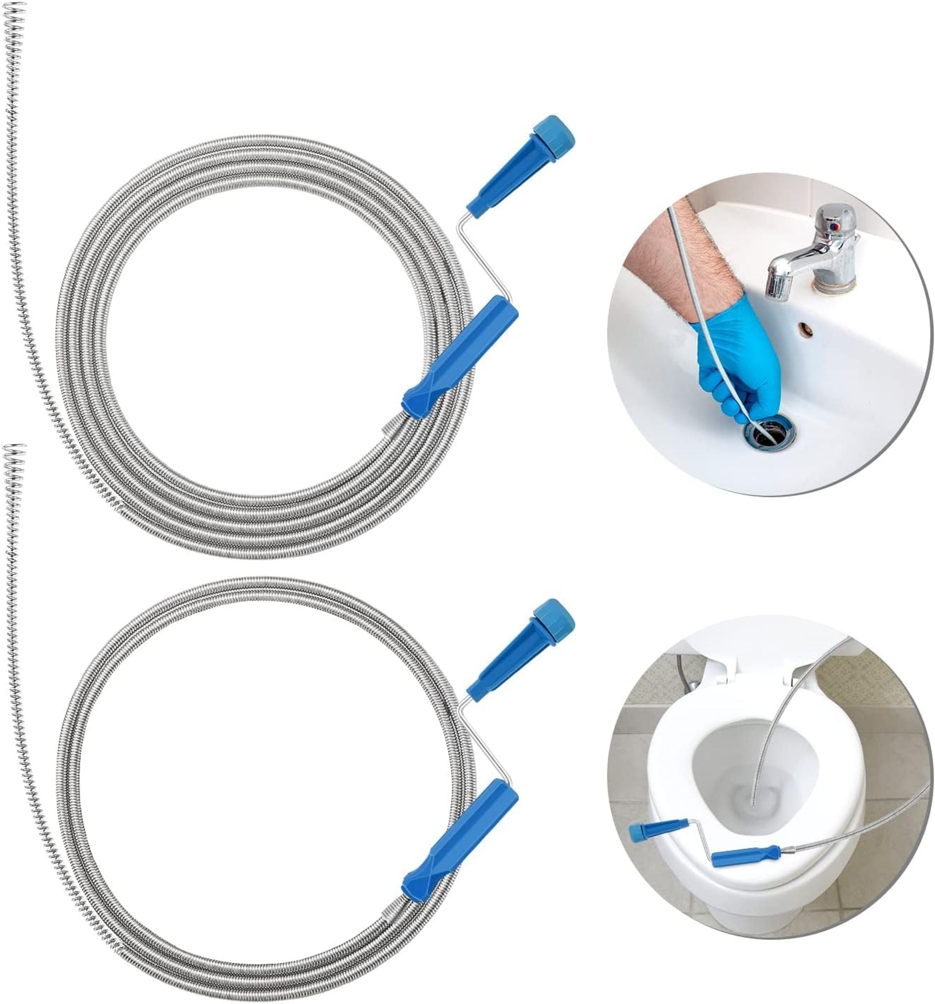 3M Professional Drain Unblocker and 1.5M 2pcs Kitchen Sink Unblocker Tool, Flexible Plug Unblocker Gadget Drain Hair Remover Drain Auger Plumbing Snake, Drain Auger Spring with Claw