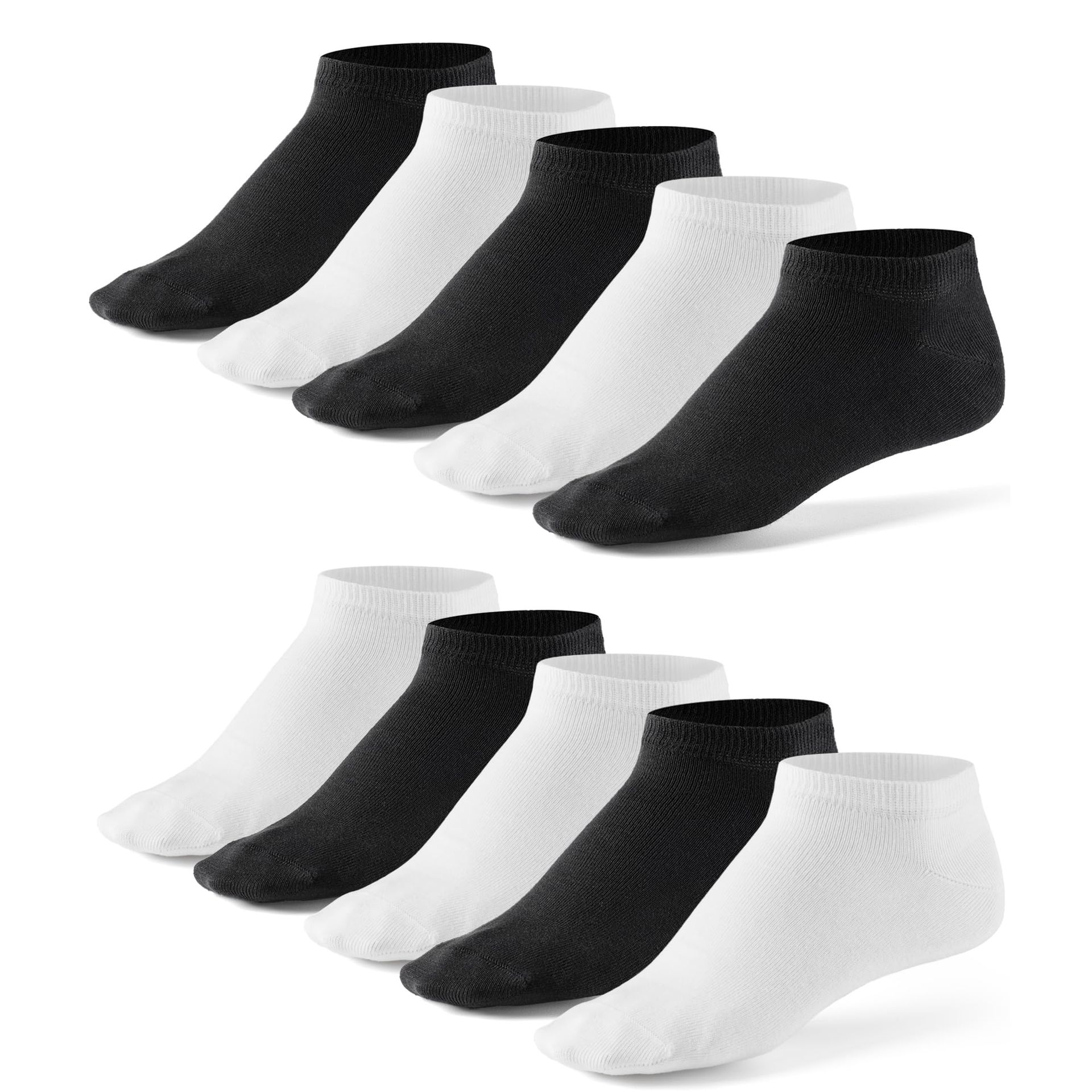 Men's Liner Ankle Socks 10 Pair Pack Cotton Blend Breathable Everyday Comfort - Black and White UK 6-9