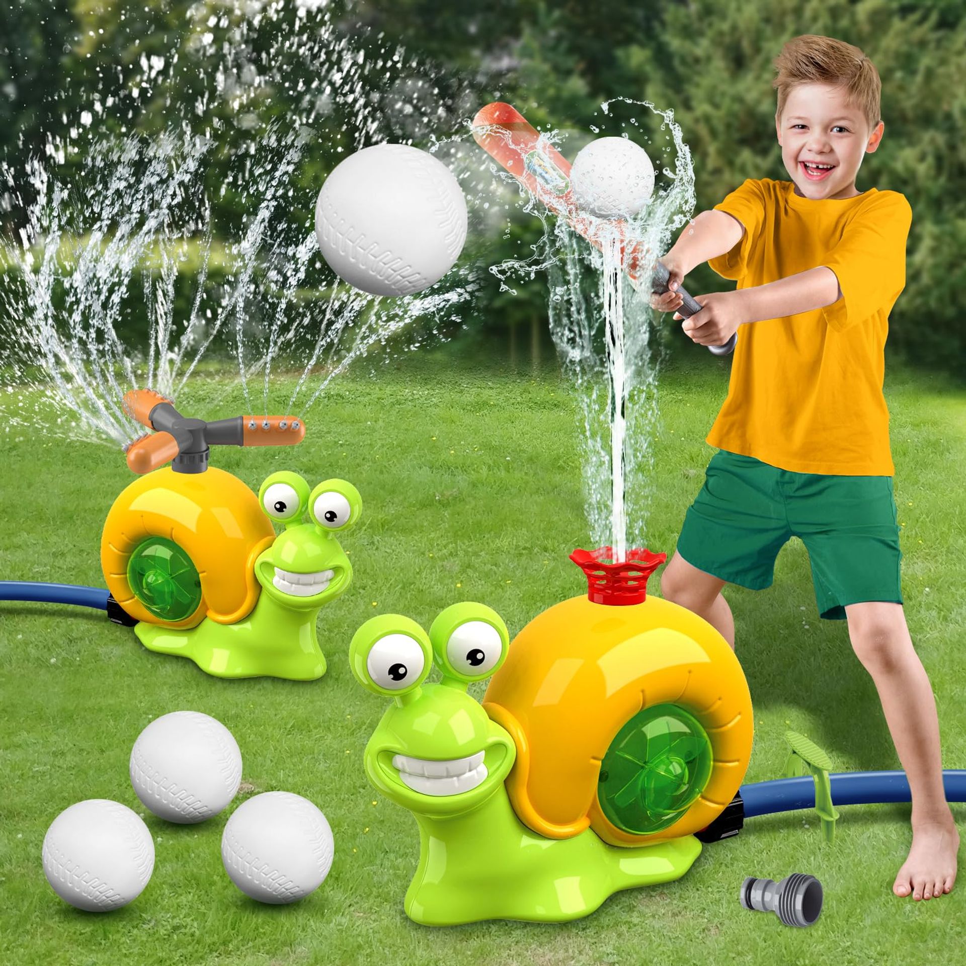 Jeu D'arrosage Baseball 2 En 1 – Escargot/hélicoptère Avec 2 Têtes – Colonne D'eau Rotative 360° – Avec Batte Et Balles – Pour Jardin, Plage, Piscine