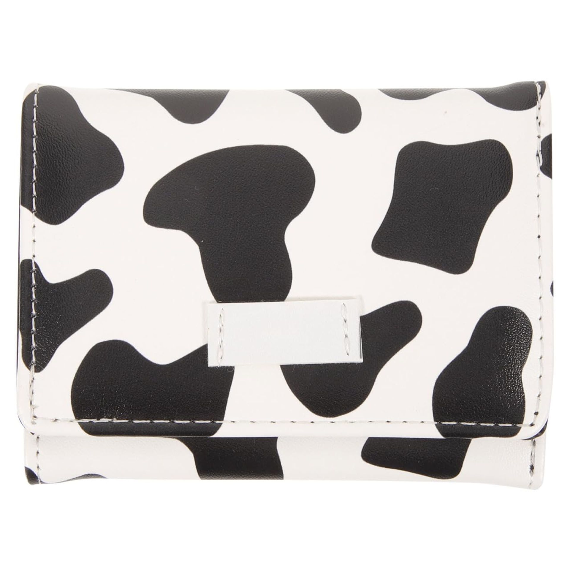 Stylish Cow Print Tri-Fold Wallet for Women & Teens - Compact PU Leather Purse, 10.7x8.3cm