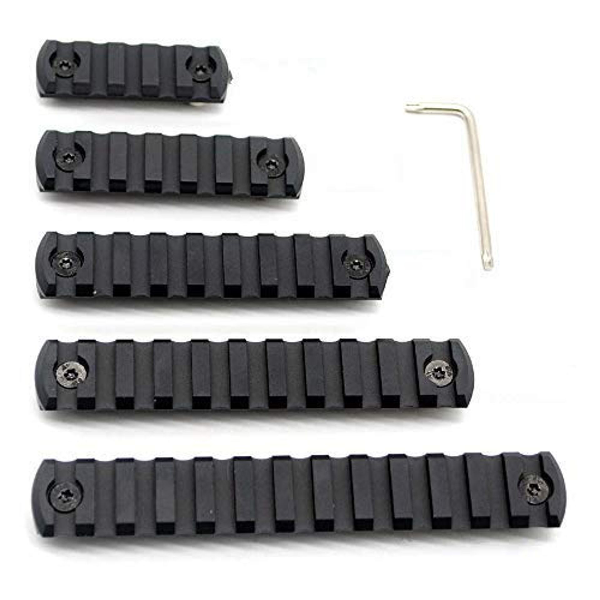 Picatinny Rail Section Kit 5-Pack Fits M-LOK Handguard Mount System 5/7/9/11/13 Slots CNC Aluminium - Black Multi-Size