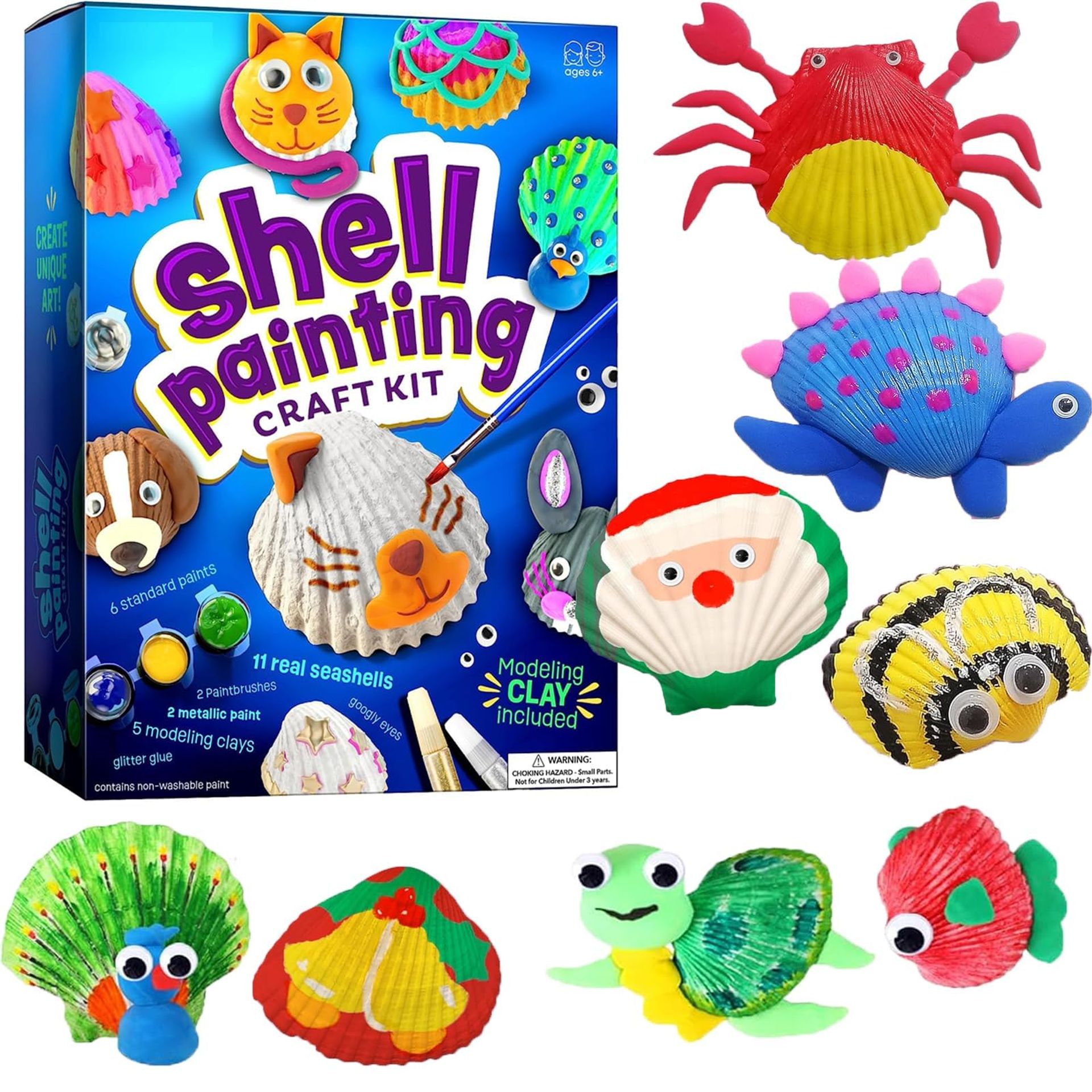 Aonuily Kids Sea Shell Painting Kit, Arts and Crafts Toys Gifts DIY Creative Craft Activities Toys for Age 4 5 6 7 8 9 10 11 12 Year Old, Birthday Halloween Party Supplies