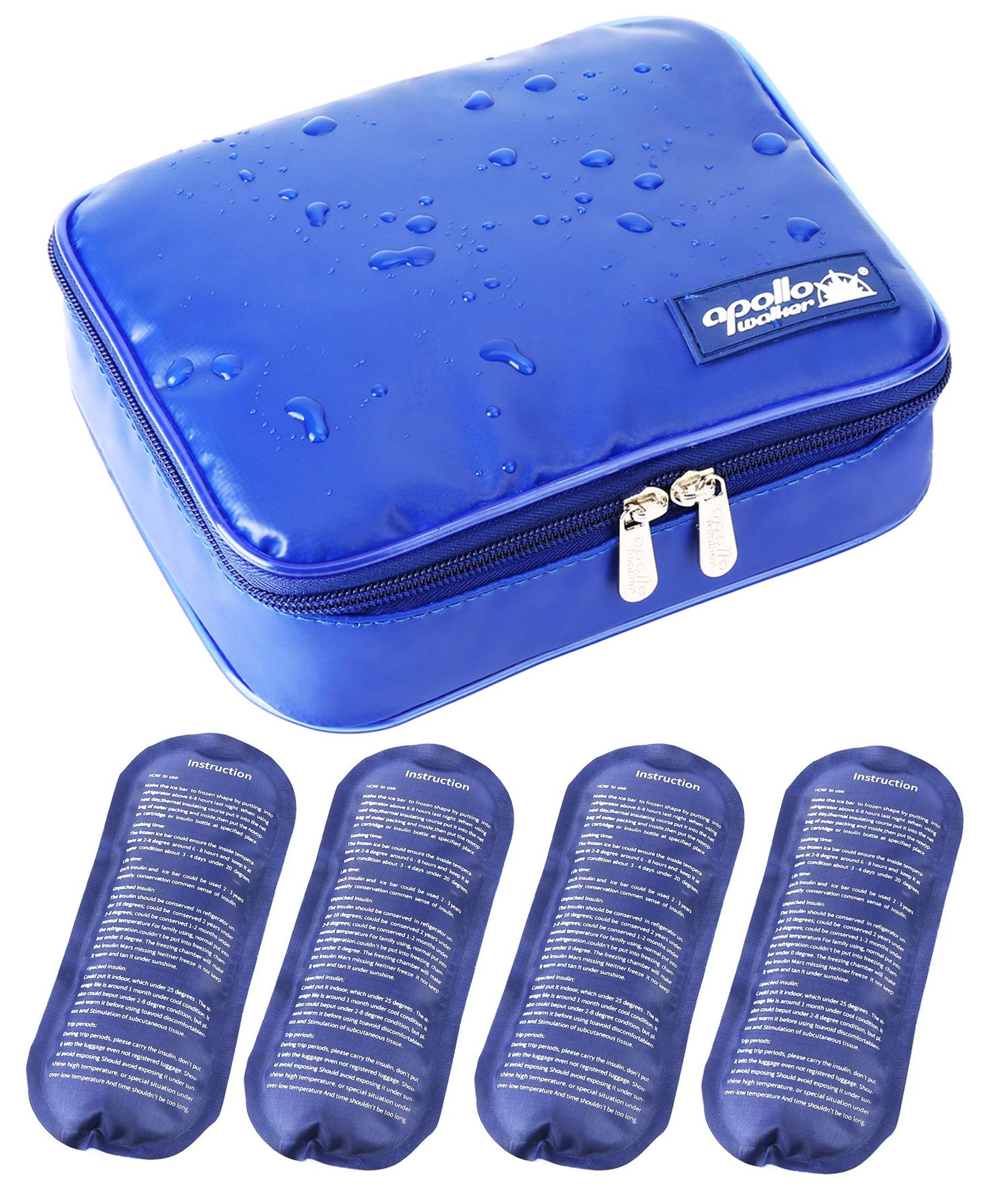Waterproof Insulin Cooler Case Portable Diabetics Travel Bag with 4 Ice Packs - Blue Large