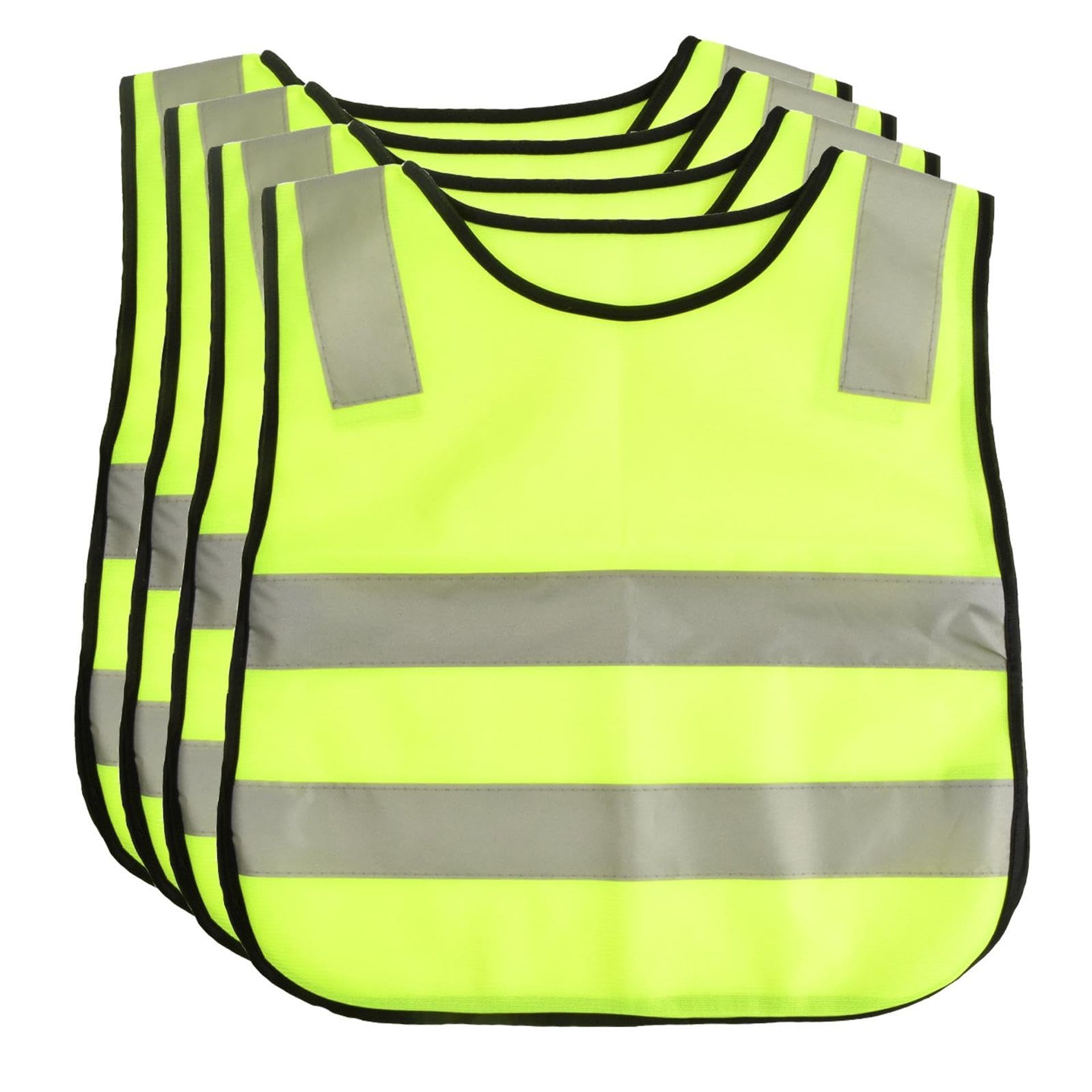 High Visibility Kids Reflective Safety Vests - Neon Yellow, Breathable, 4 Pack for Outdoor Activities