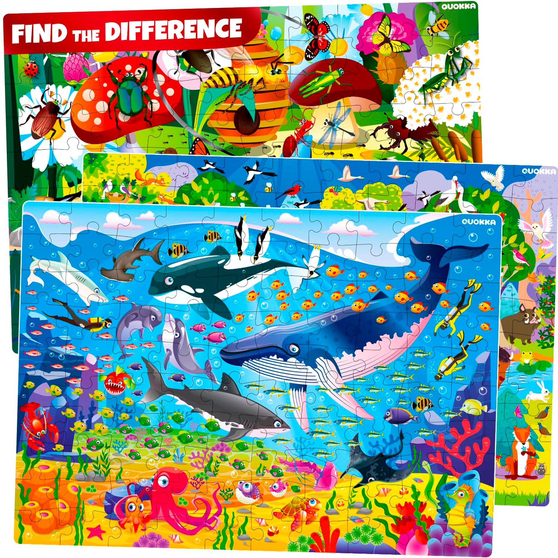 100 Piece Jigsaw Puzzles for Children Educational Animal Learning Game with 3 Floor Puzzles Ages 4-8 - Ocean & Forest 100 PCS