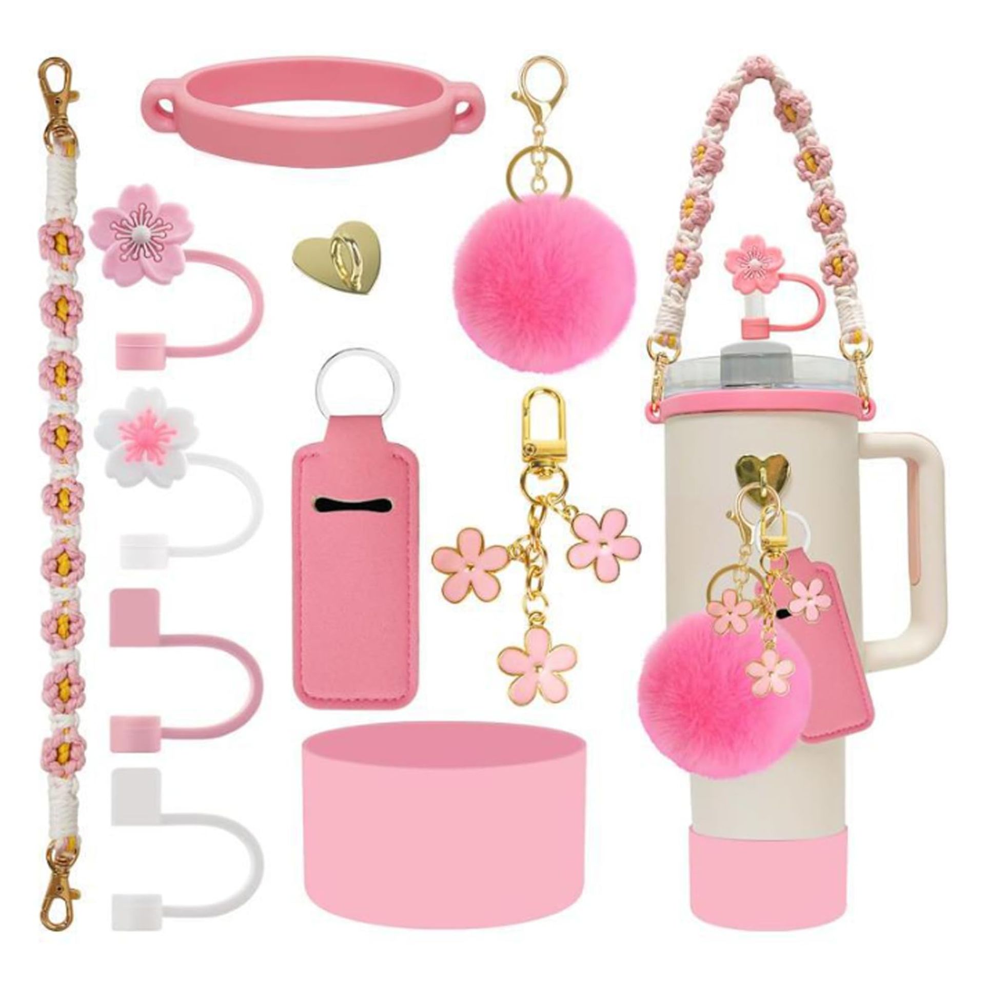 Stanley Cup Accessories Set, 11 Pieces,Rose Pink Stanley Cup Decor, Inclu