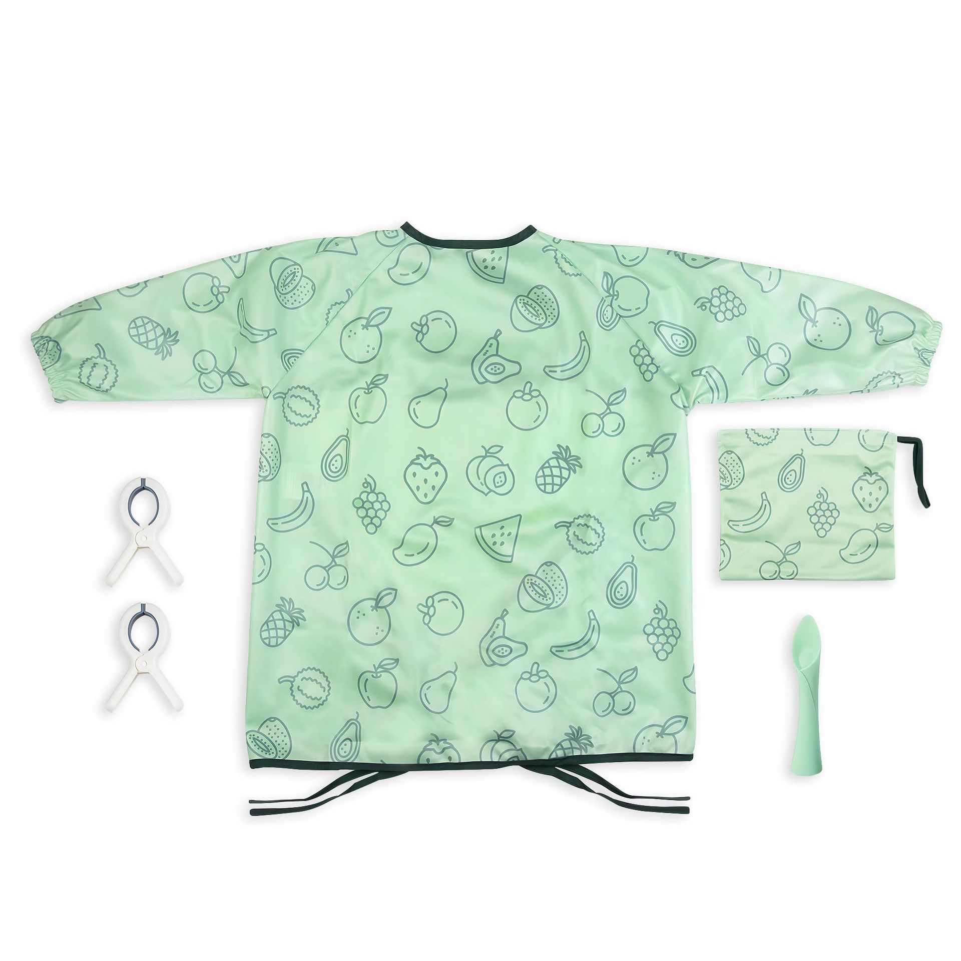 Waterproof Baby Weaning Bib with Sleeves - Mess-Free Coverall for Ages 6-36 Months, Includes Weaning Spoon, Clips to Highchairs