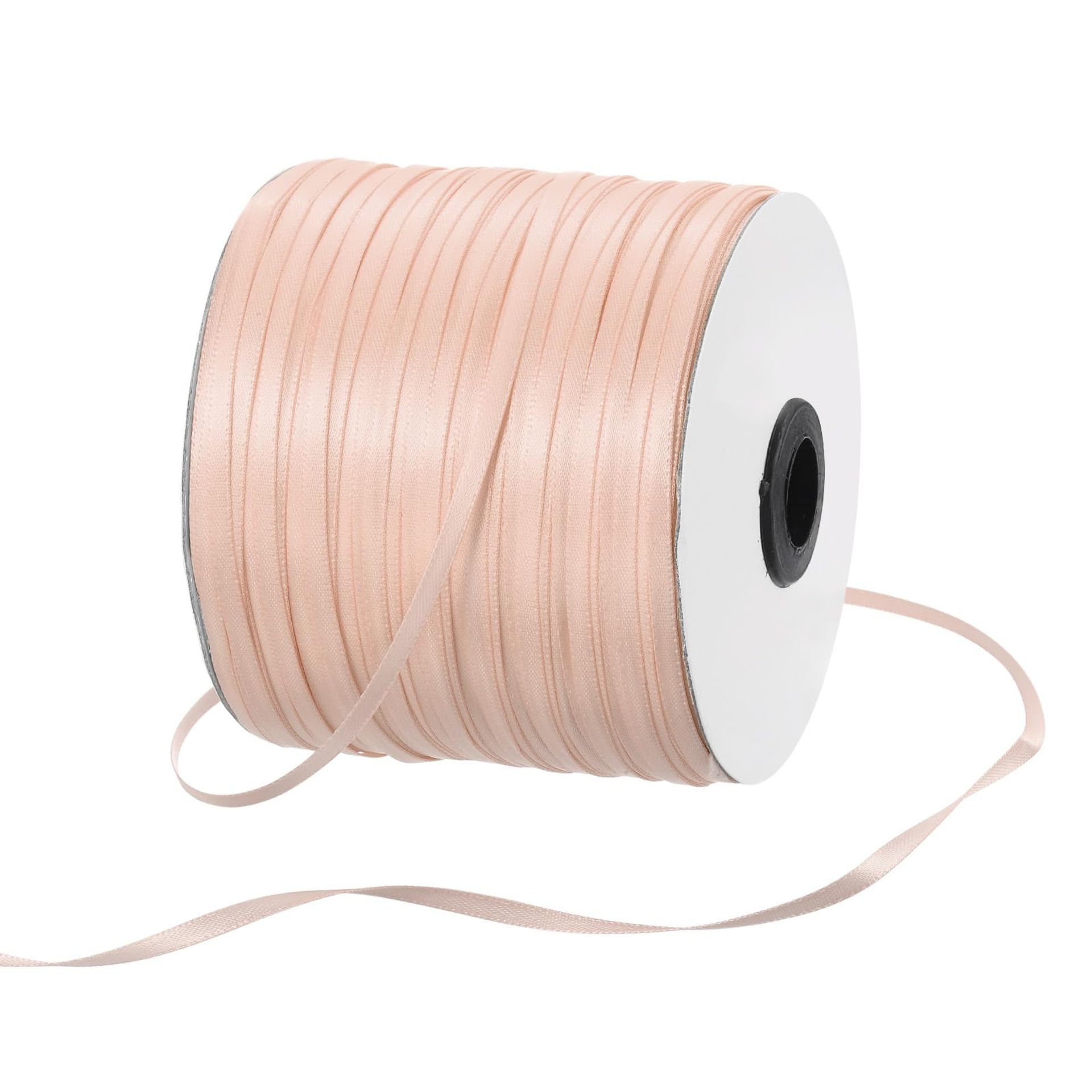 Rebower 3mm Satin Ribbon 460m Thick Double Face Grosgrain Silk Ribbon, [for Gift Wrapping, Hair Bows, Wedding, Cake, Flower] - 500 Yard/1500ft/ Apricot
