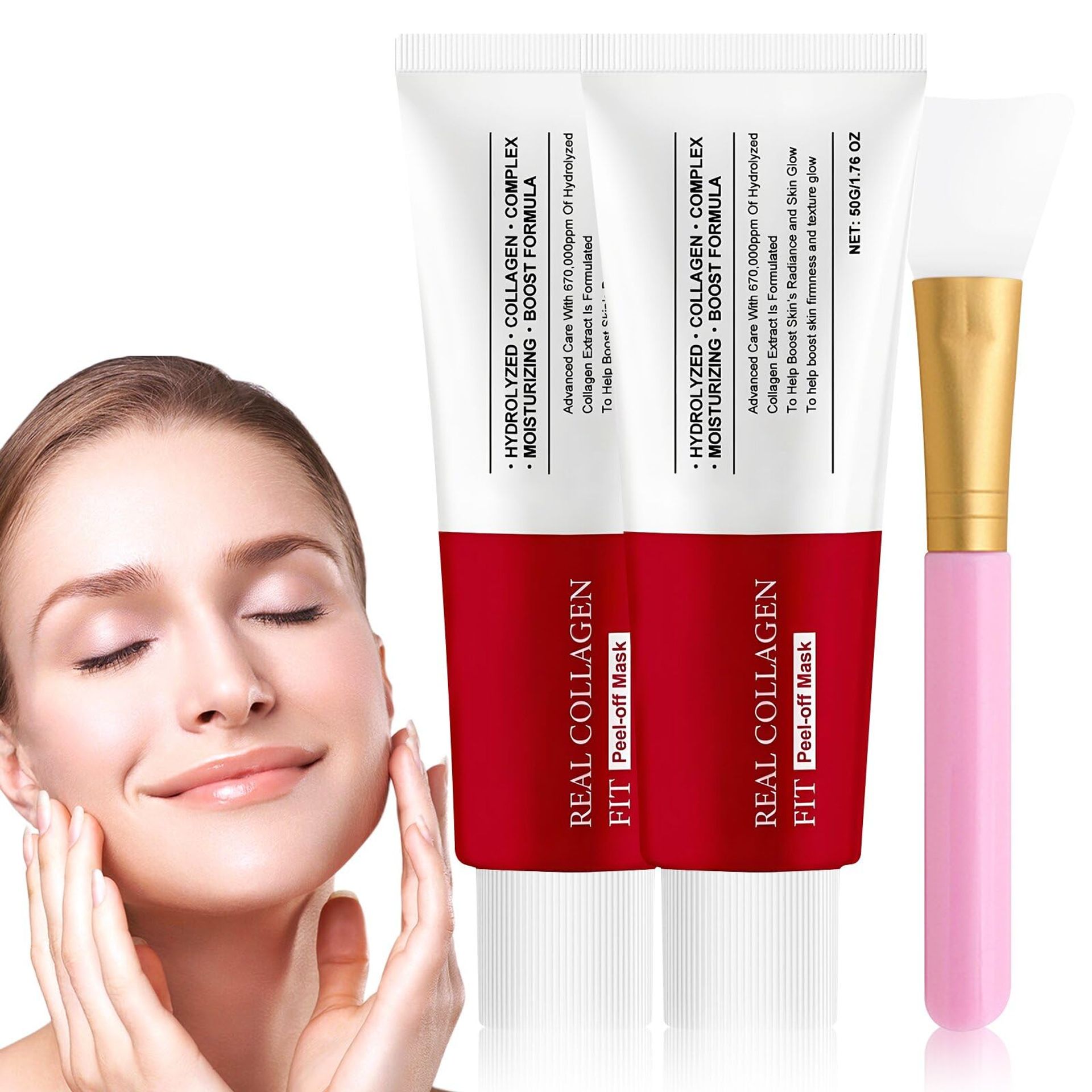 2Pcs Real Collagen Fit Mask,Collagen Peel Off Facial Mask Glass Skin Face Mask,Collagen Face Mask,Collagen Night Wrapping Mask,Hydrolyzed Collagen Perfect for Dry & Dehydrated Skin (50g)