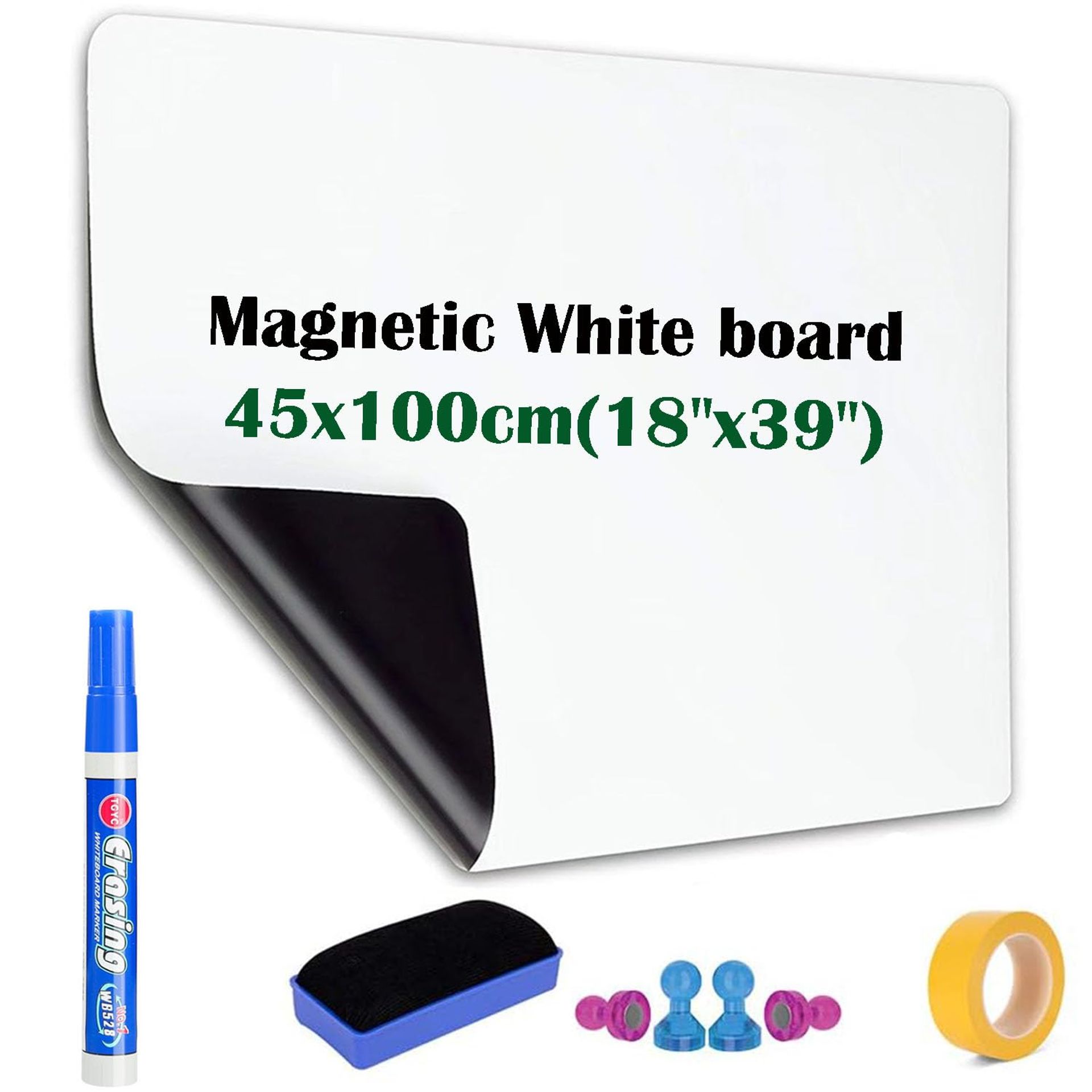 Magnetic Whiteboard Dry Wipe Notice Board with Marker, Eraser & Magnets for Home Office Wall - White 45x60cm