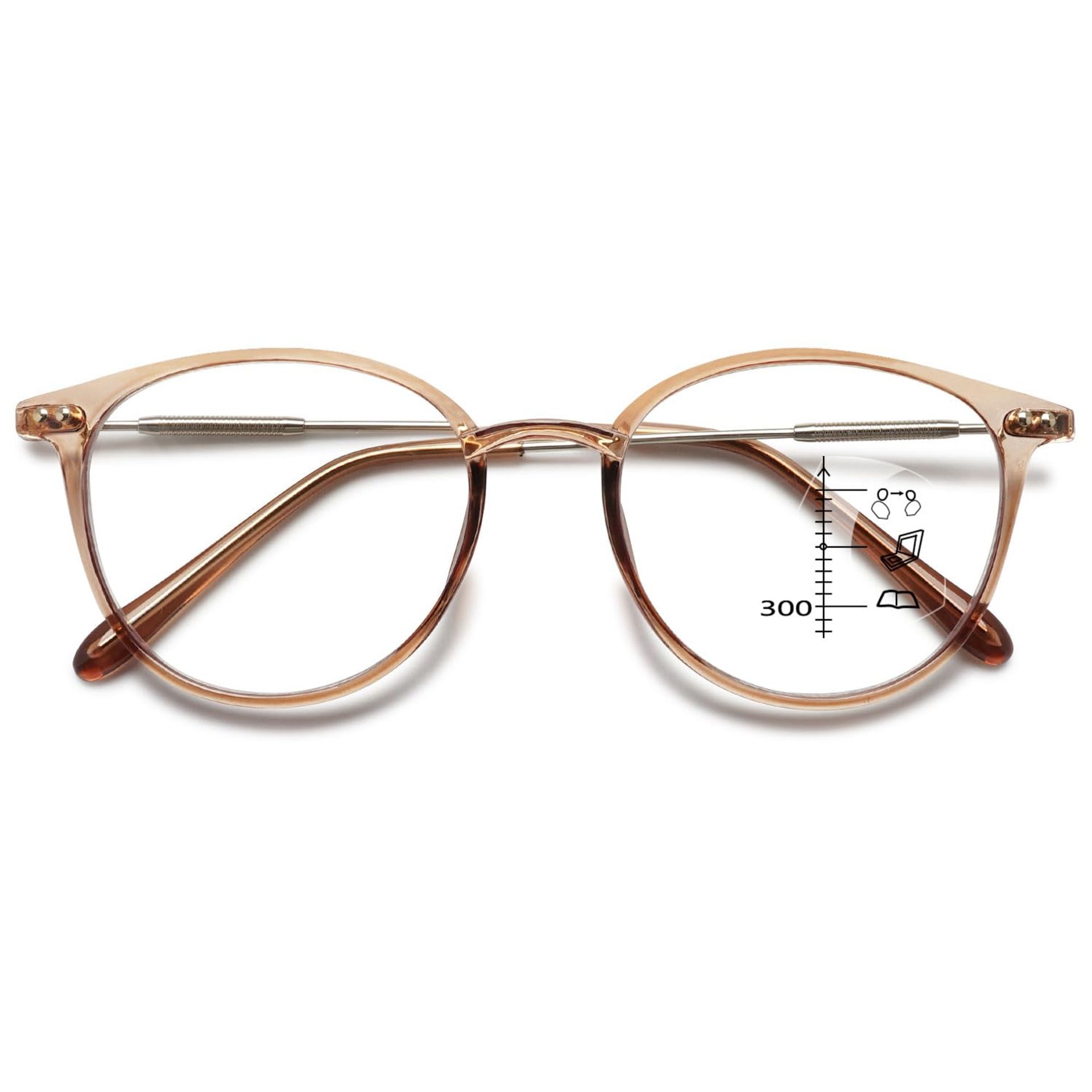 Round Varifocal Reading Glasses Progressive Multifocus Blue Light Blocking Eyewear - Brown 1 Pcs Varifocal