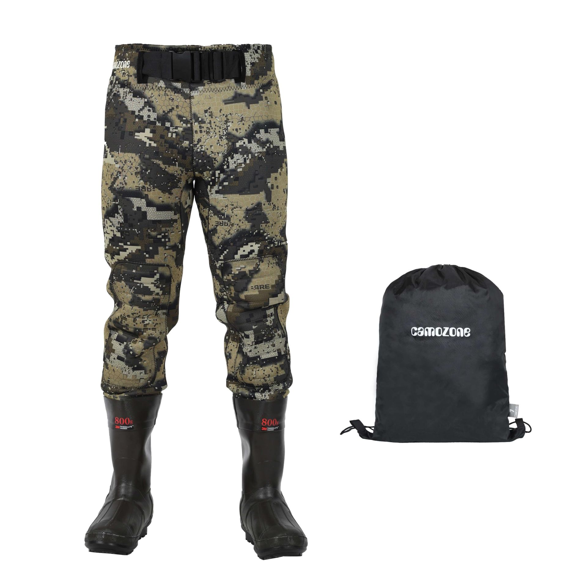 Neoprene Bootfoot Waist Waders Waterproof Rubber Boots 3M Thinsulate Reinforced Knees and Waist Belt for Fishing and Hunting - Desolve Bare Camo UK 13.5