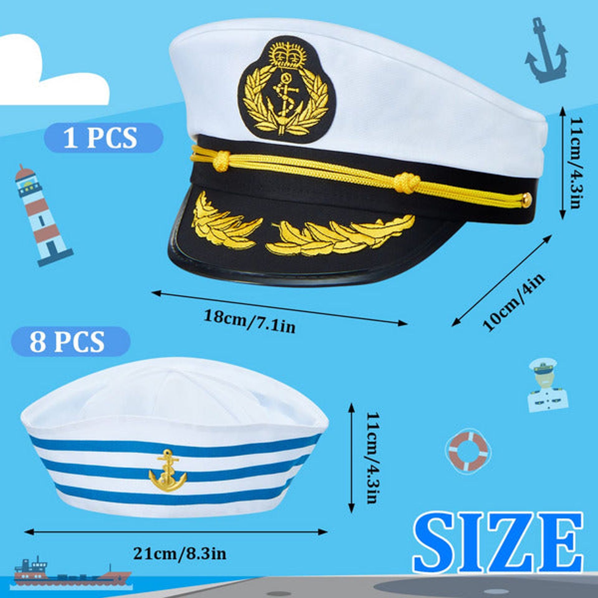 Satinior 9 Pcs Kids Captain Sailor Costume Hat Includes Adjustable
