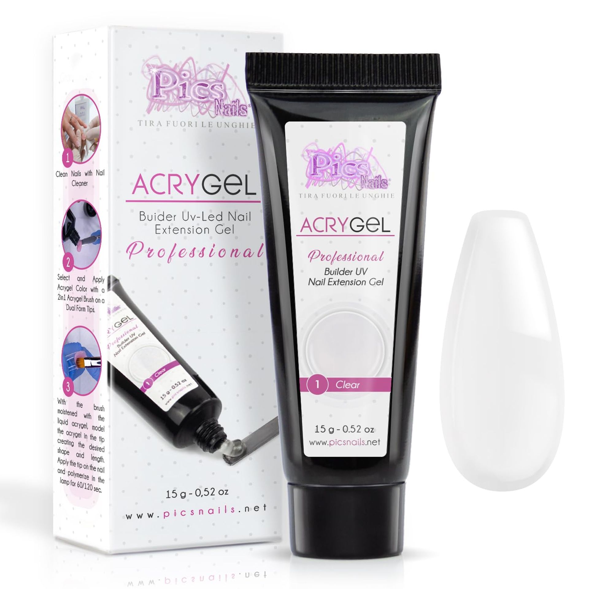 Professional Pure White Builder Gel Nail Extension - Hema Free, Long-Lasting Acrigel 15g Tube