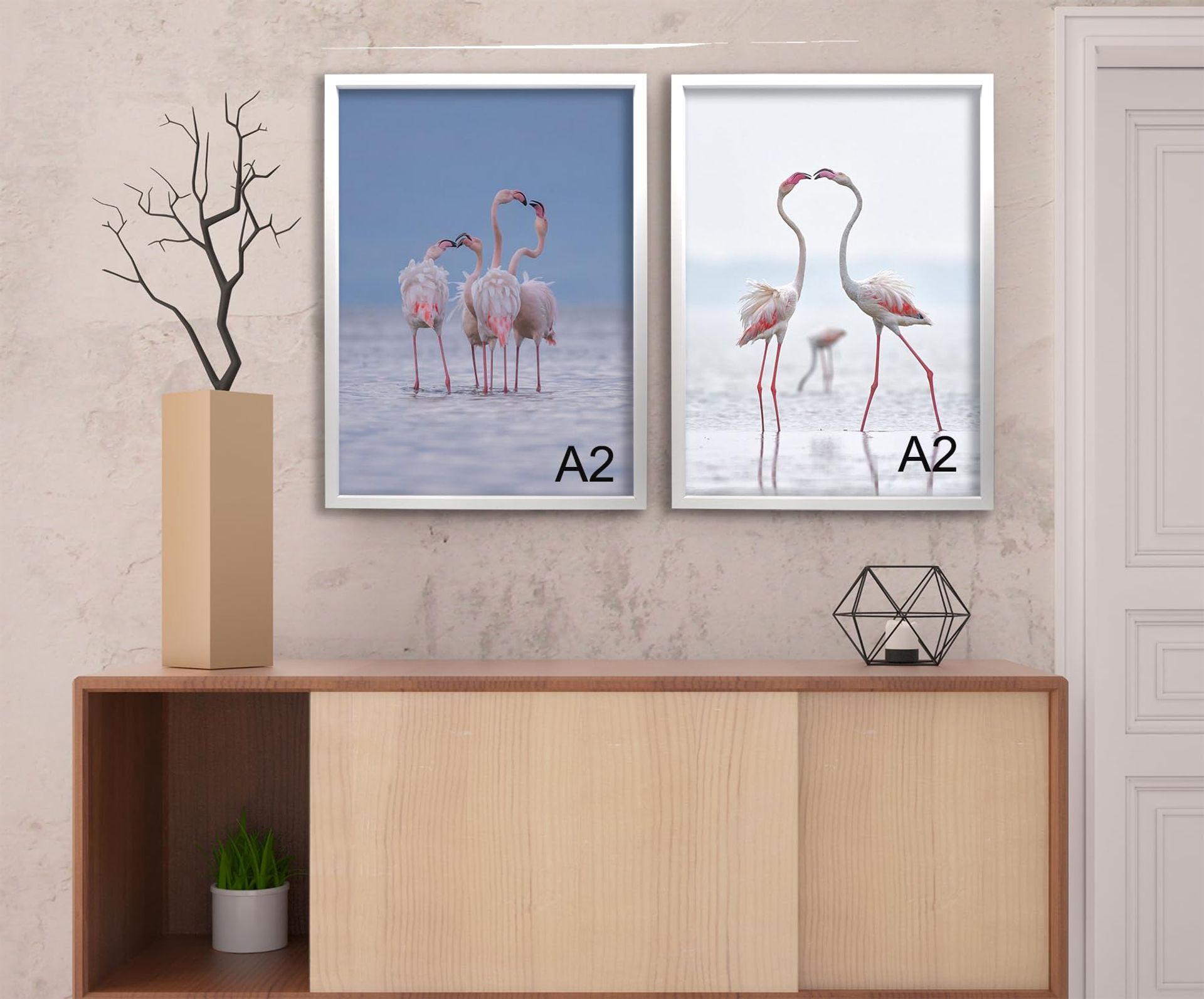 White A2 Wooden Picture Frame Set Of 3 With A3 Mount, Chunky Gallery Fram