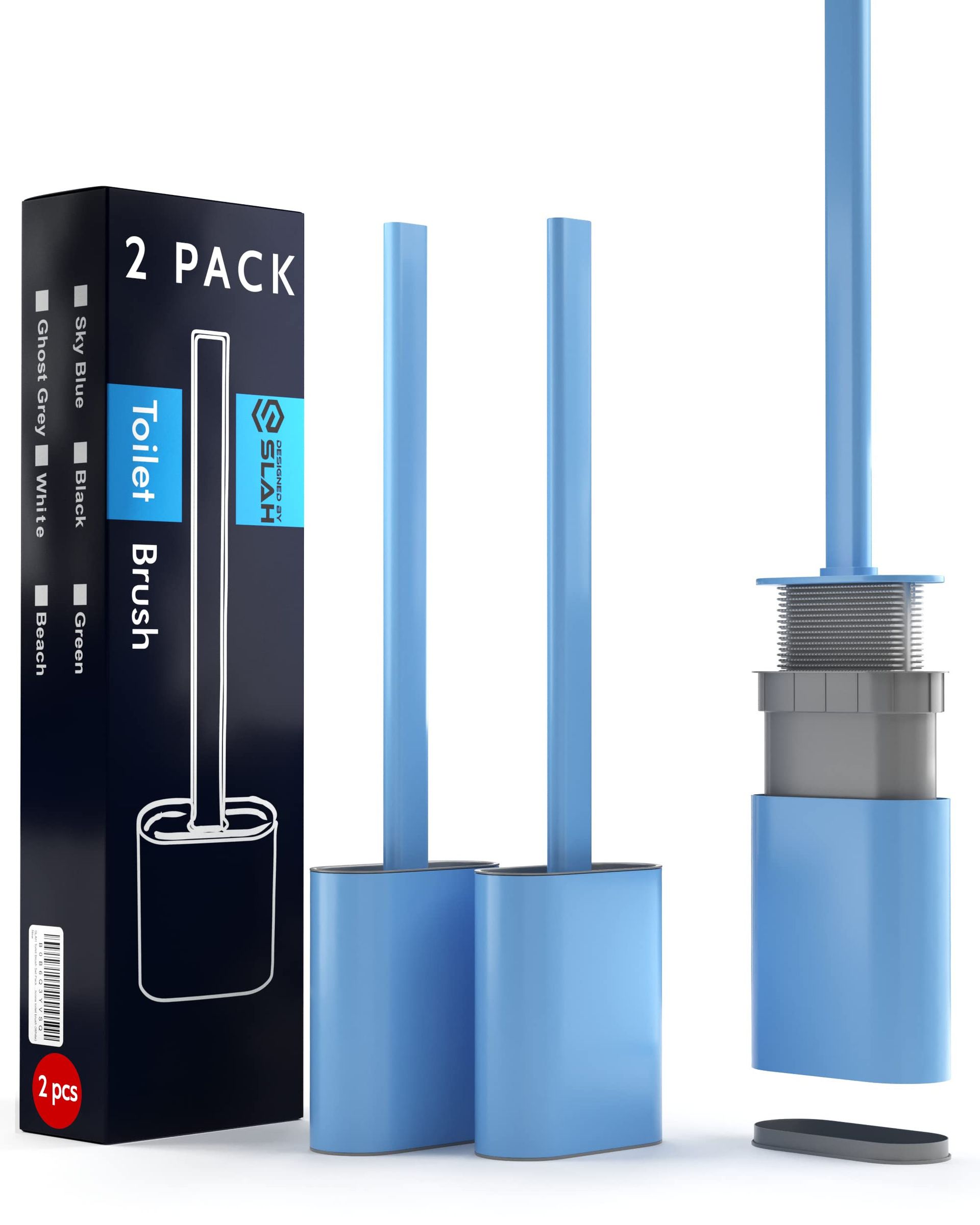 Sky Blue Silicone Toilet Brush Set with Non-Slip Handle & Dripless Base - SLAH