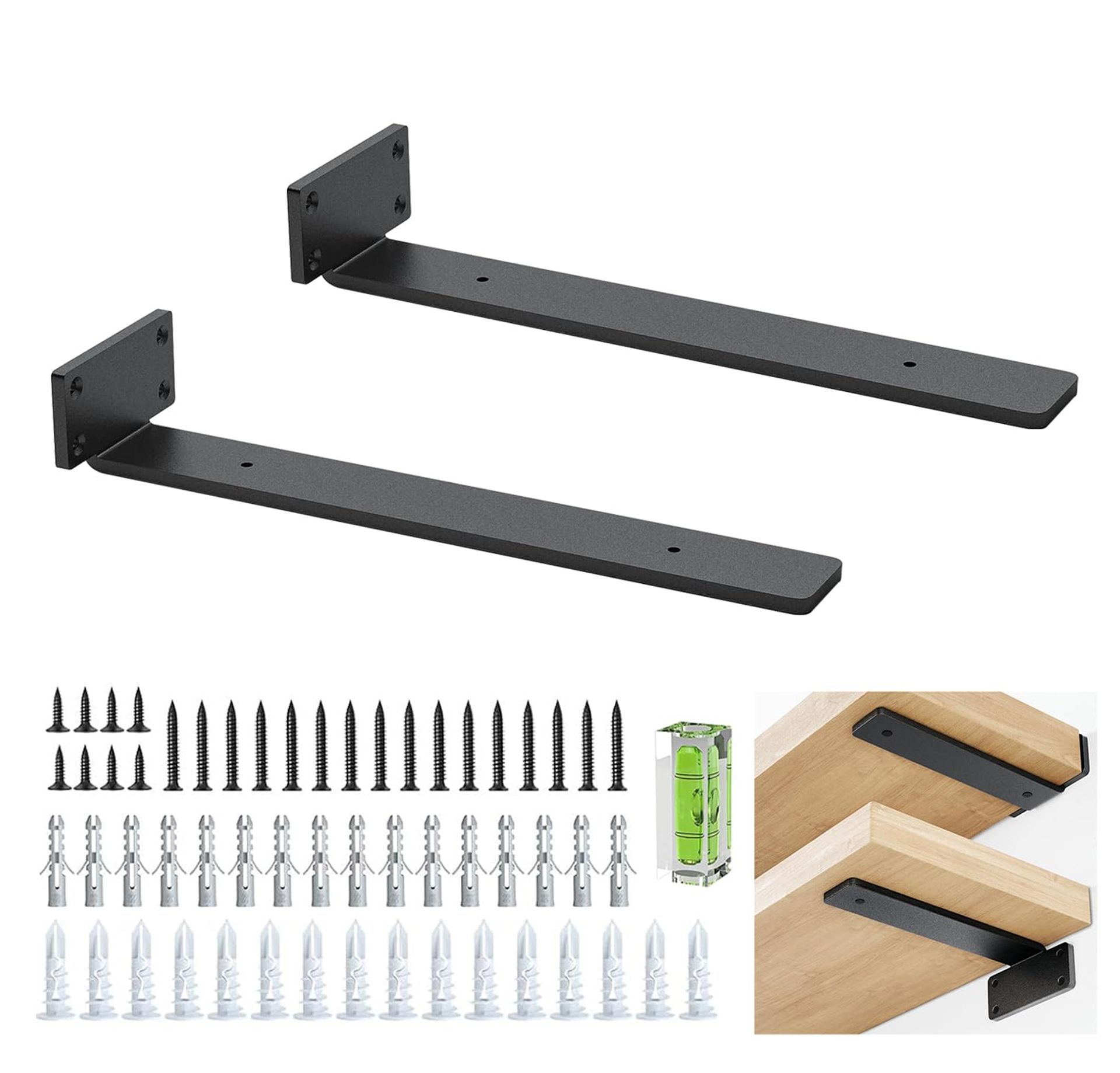 Heavy Duty Floating Shelf Brackets 5mm Thick Metal Rustic Design 2 Pack - Black 30cm