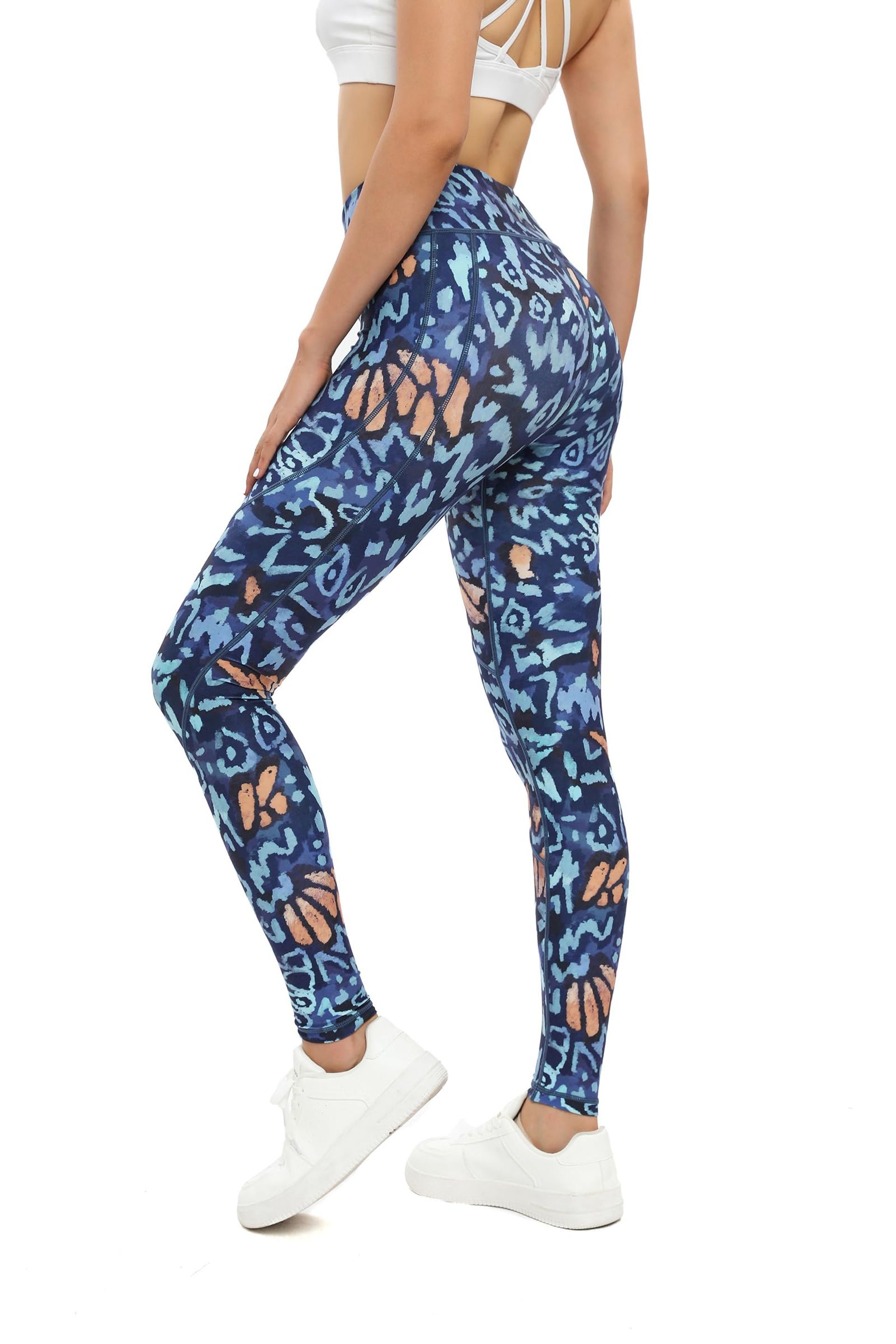 High Rise Sustainable Yoga Leggings - Non-See Through Butterfly Print Tummy Control Small