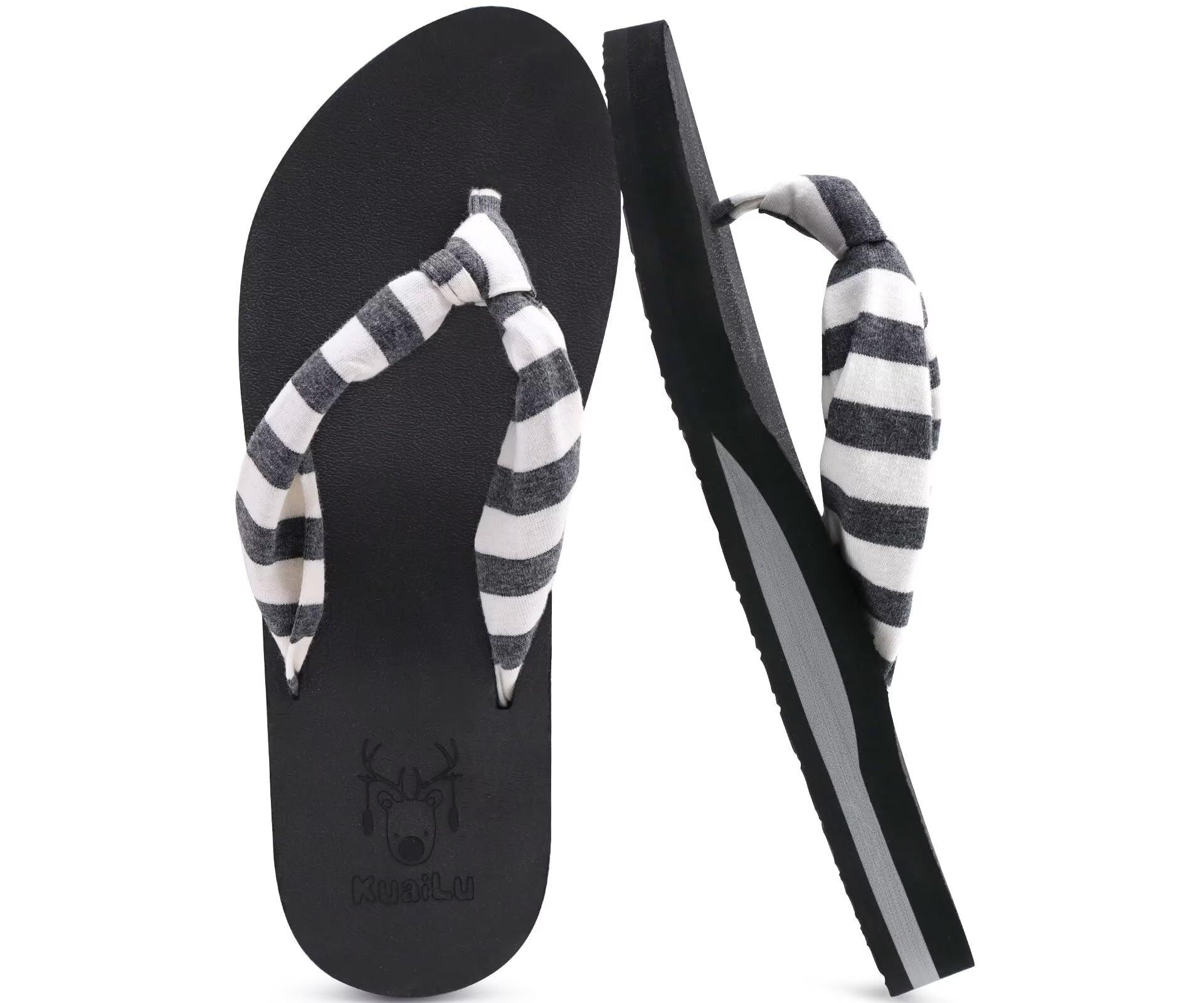 Women's Flip Flops Arch Support Yoga Mat Cushion Sandals Slip-On for Beach and Travel - Black White UK 5