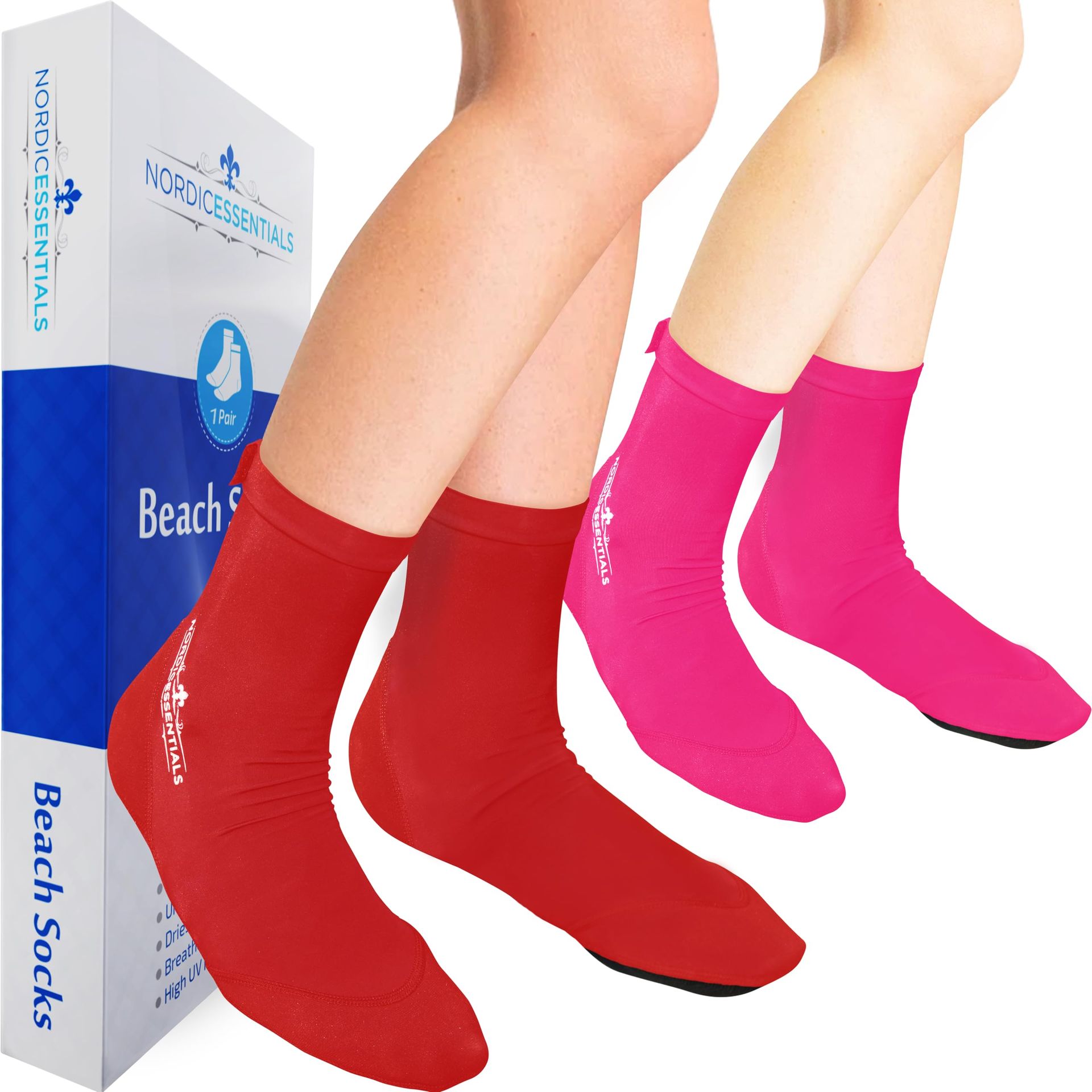 Beach & Water Sports Socks 2 Pairs – Anti-Slip Protection for Sand, Snorkelling, Volleyball, Diving & Swimming for Kids & Adults