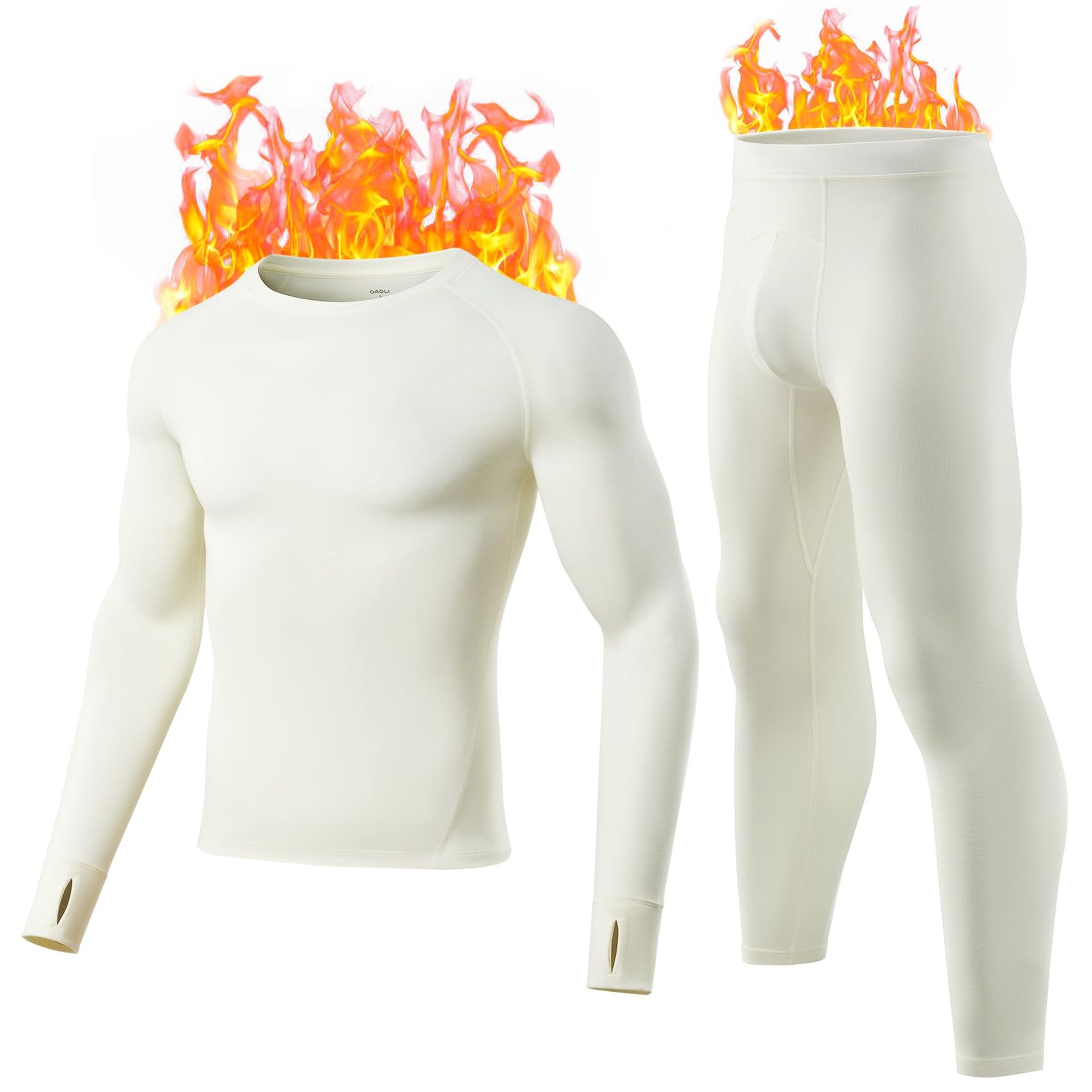Men's Thermal Underwear Set Soft Breathable Base Layer for Winter Sports - Beige XXL