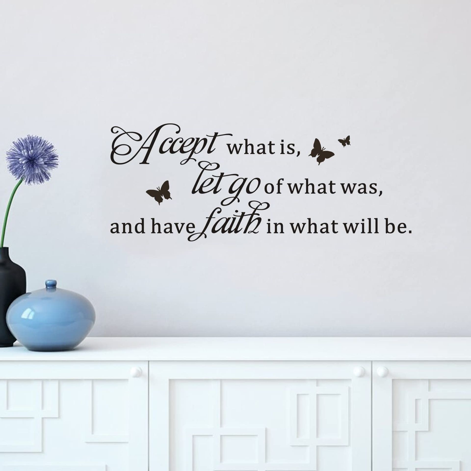Inspirational Quotes Family Wall Decals: Home Vinyl Art Wall Stickers for Kitchen Living Room - Accept What is Let Go 32" X 12.5"