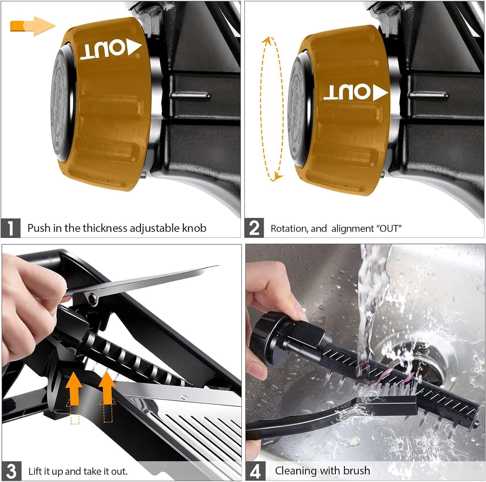 3-in-1 Mandoline Food Slicer with Adjustable Stainless Steel Blades, Safety Gloves & Cleaning Brush for Easy Vegetable Prep