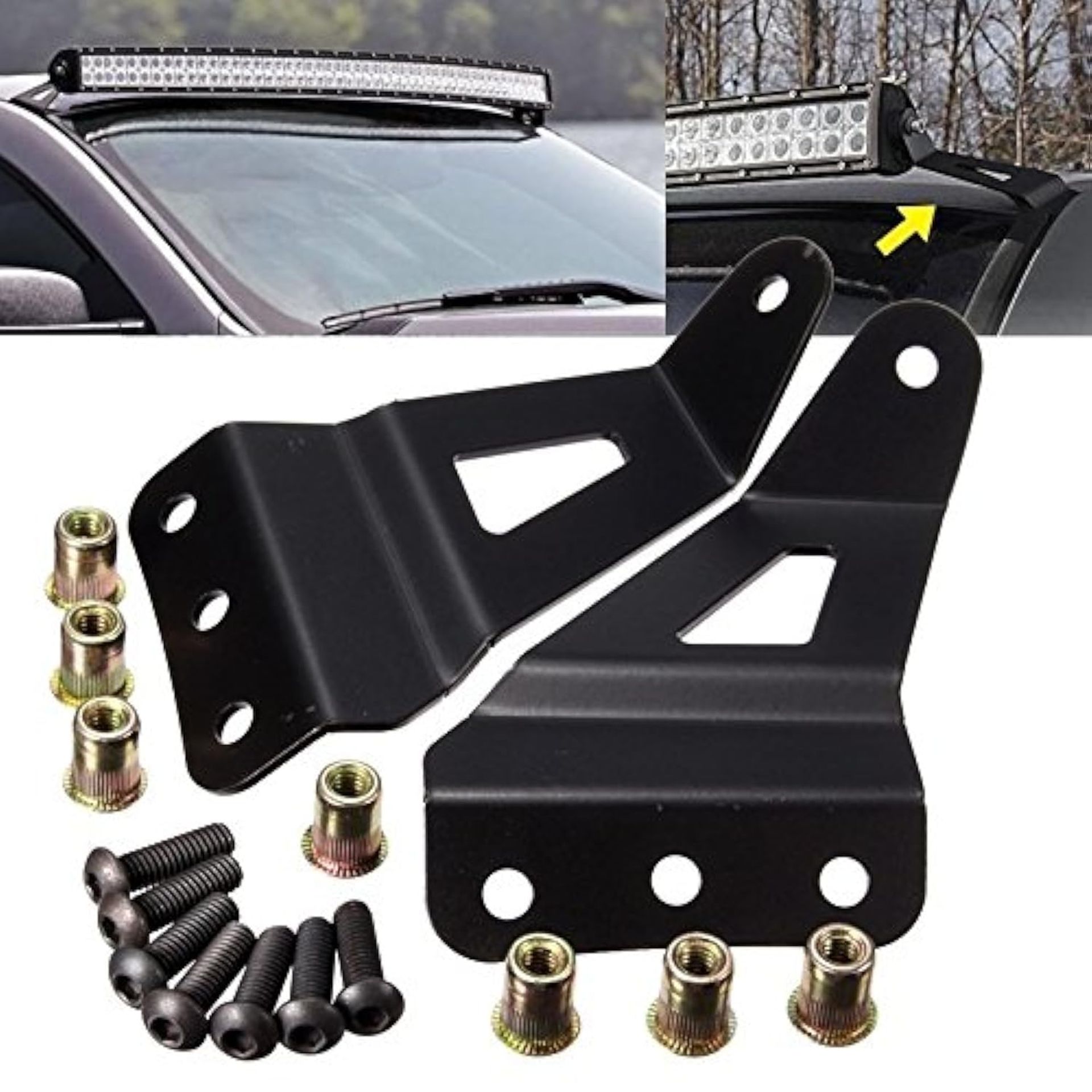 50-Inch Curved LED Upper Windshield Light Bar Mount Brackets for Chevrolet & GMC Pickups and SUVs 2007–2014 - Black