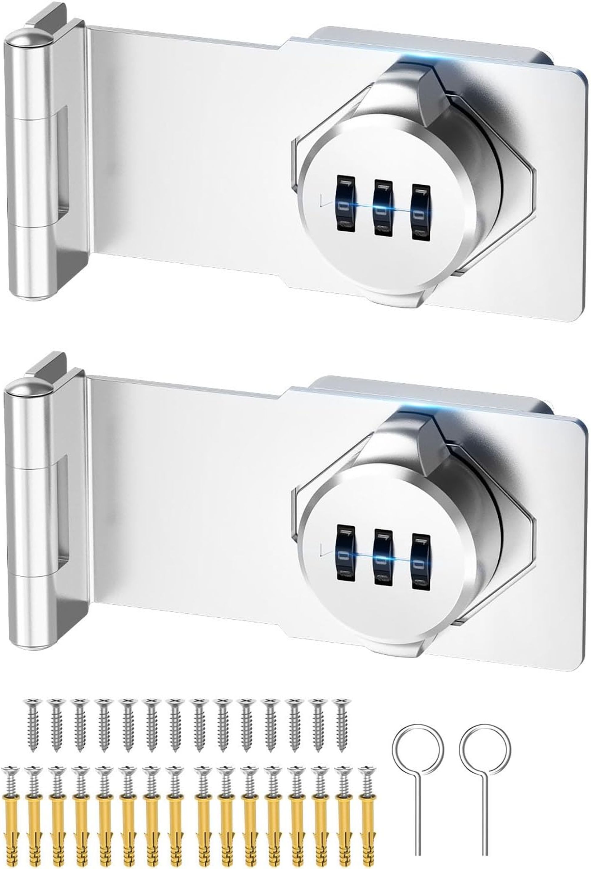 Cabinet Password Hasp Lock 90° Combination Security Latch for Doors, Lockers and Gates - Silver 2pcs