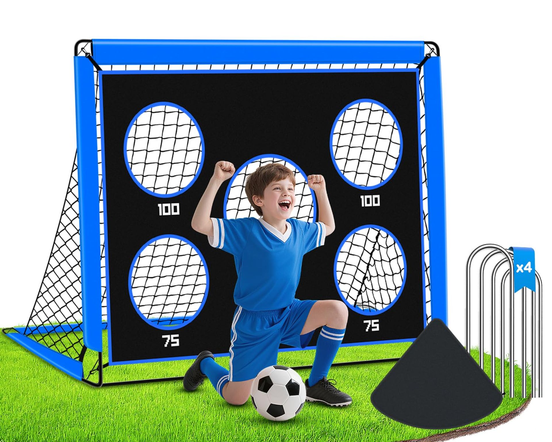2-in-1 Pop Up Football Goal for Kids with Score Targets and Carry Bag - Blue 150x120x120cm