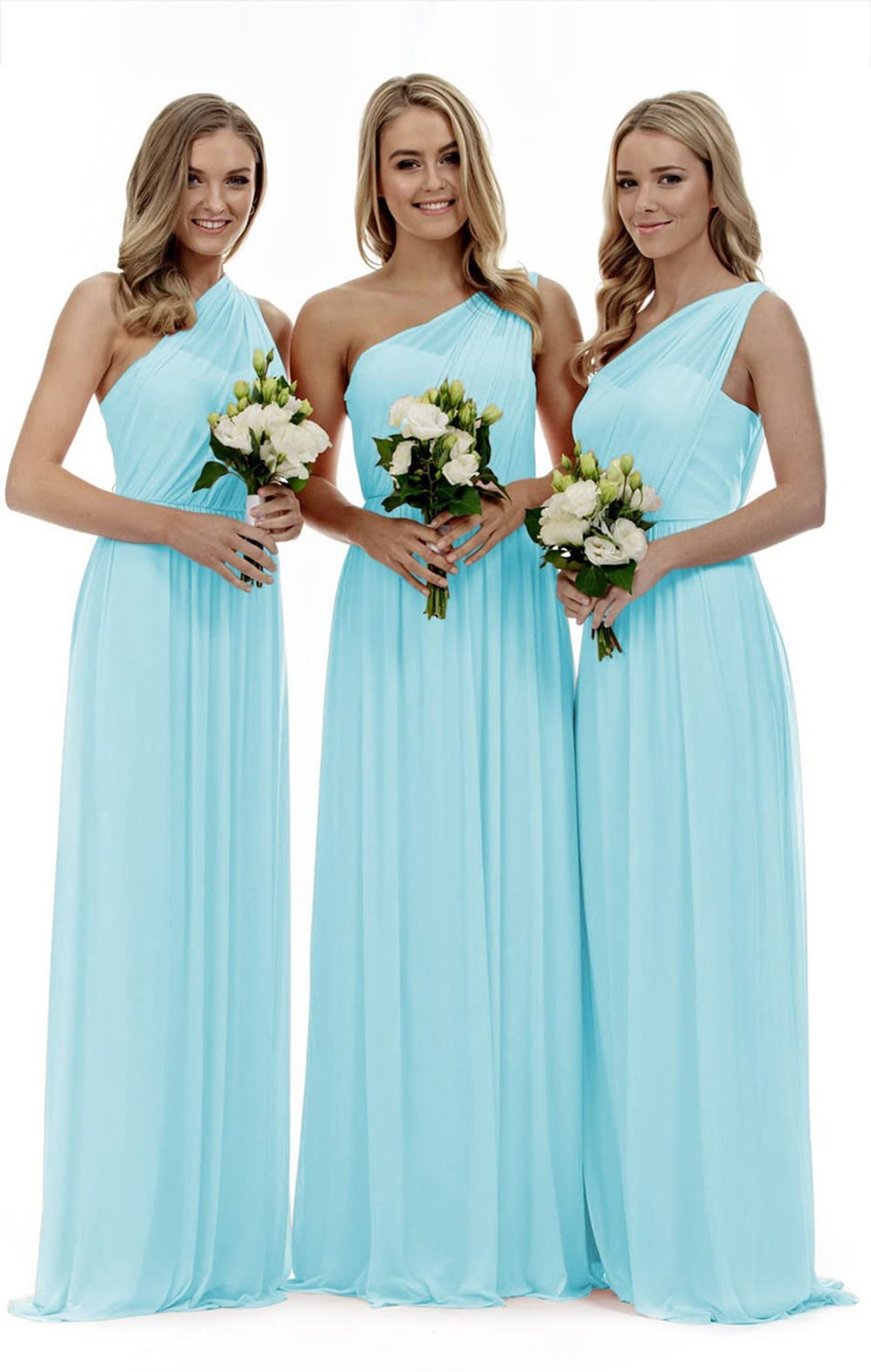 Women's One Shoulder Long Bridesmaid & Prom Dress Elegant Formal Gown - Baby Blue UK 14