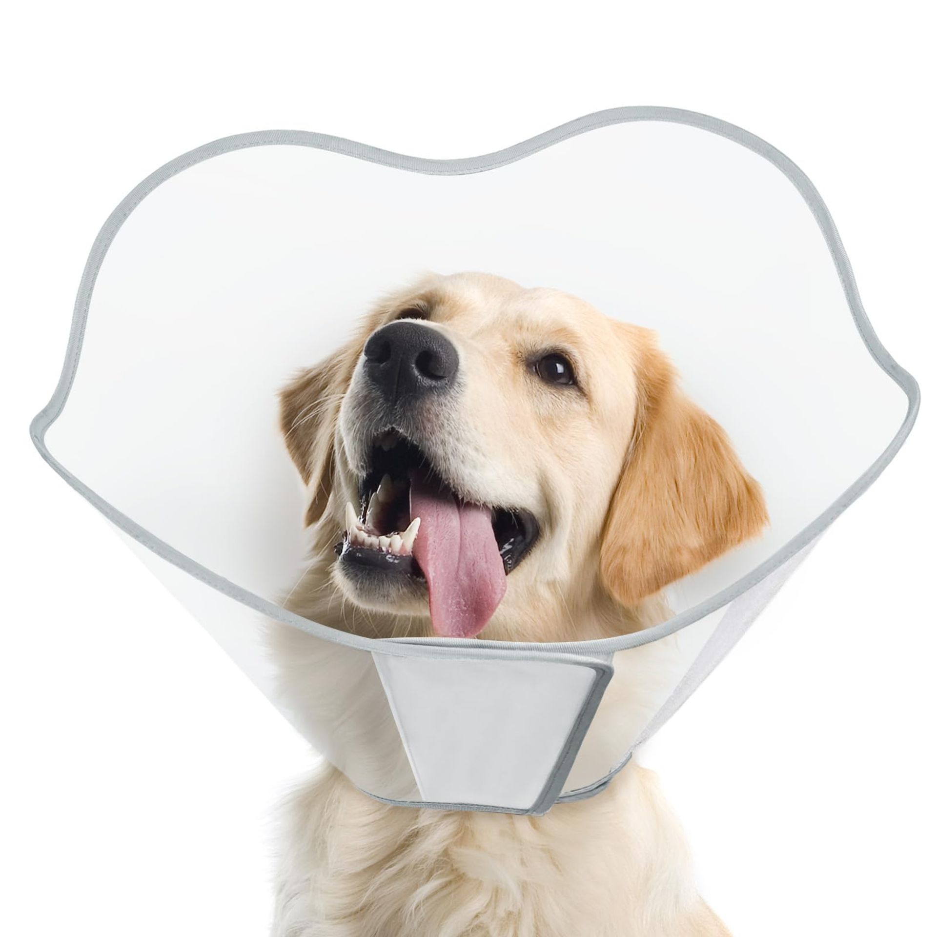 Adjustable Pet Recovery Cone Collar for Dogs & Cats After Surgery - Protective Soft Plastic Design, Prevents Licking & Biting, White M