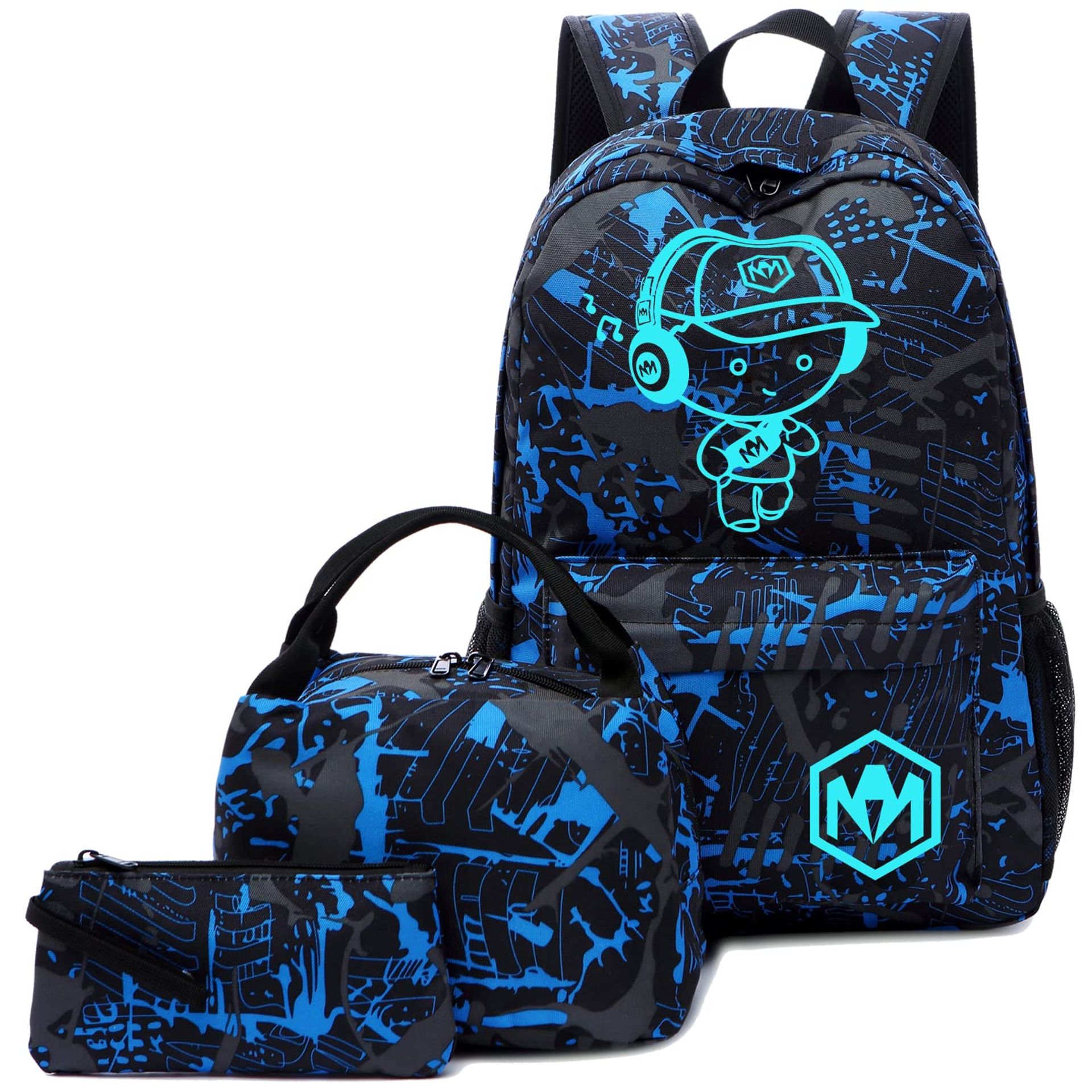 Canvas School Backpack Set for Teen Girls 3 Piece Laptop Rucksack Shoulder Bag and Pencil Case - Princekin-Graffiti Red E232-3