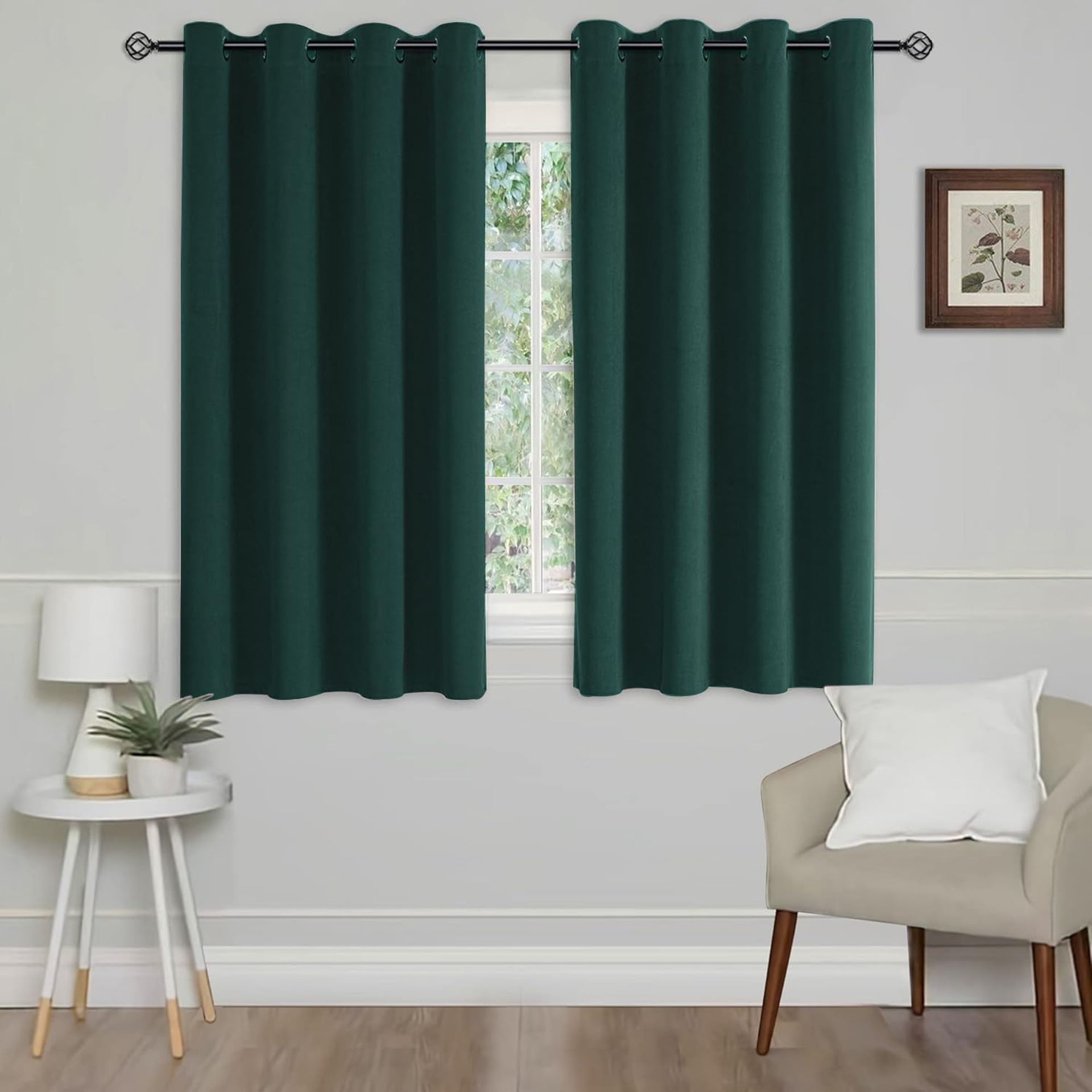 Velvet Blackout Curtains Thermal Insulated Soundproof 2 Panels for Bedroom and Living Room - Dark Green W55" x L96"