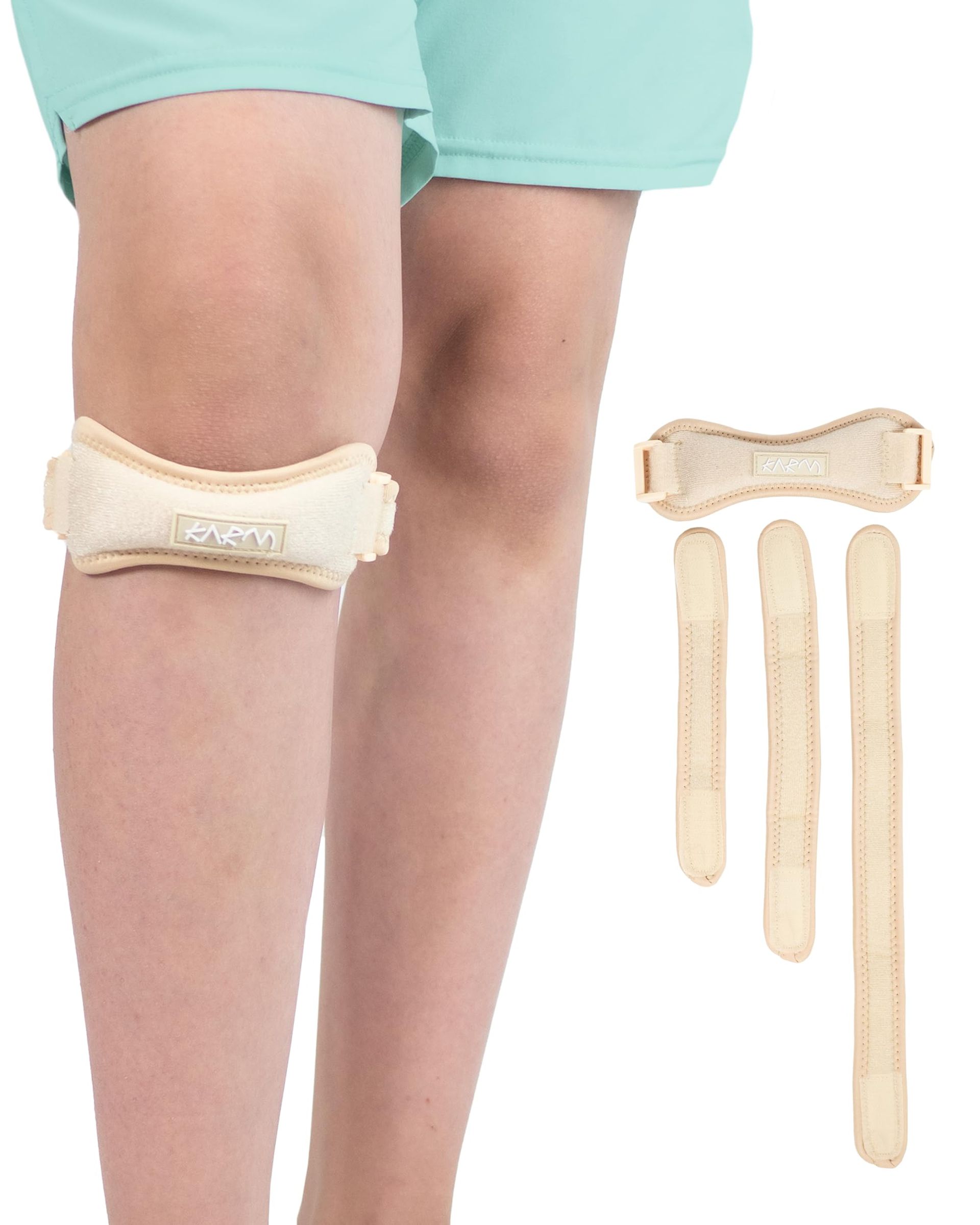 KARM Kids Knee Support Strap - Childs Osgood Schlatter Knee Support Brace for Girls & Boys | Junior Teenager Patella Tendon Knee Strap Band | Arthritis Pain & Knee Conditions & Sports (1PC, Blue)