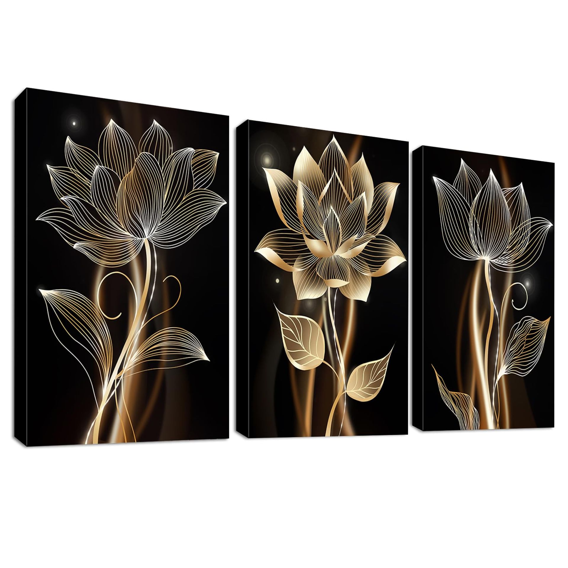Canvas Wall Art Set 3pcs Wooden Frame Abstract Floral Prints Modern Home Décor - Abstract Brown Flowers 120x60cm