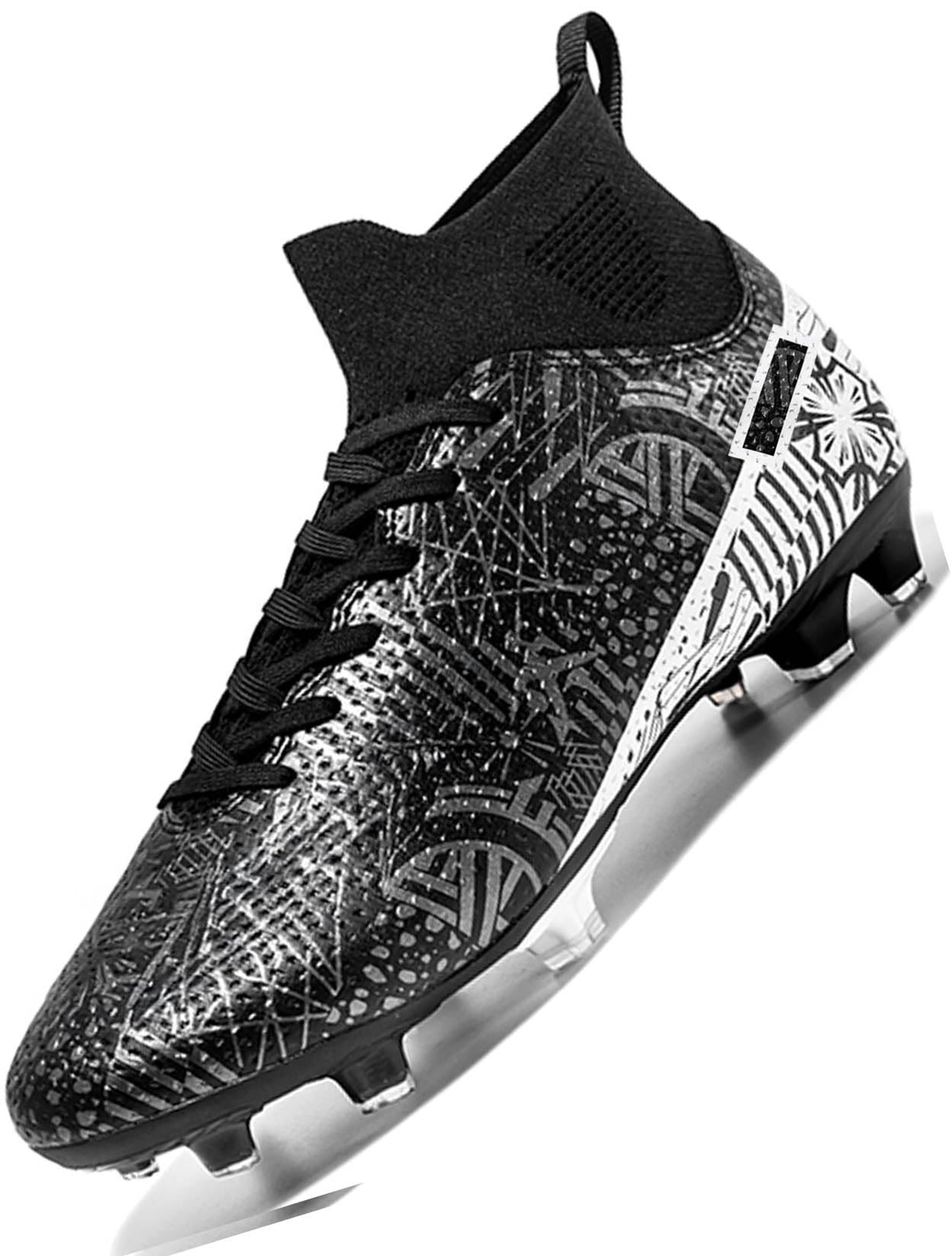 Boys Football Boots with Astro Turf Spikes – Kids Soccer Cleats for Matches & Training – White Black EU39