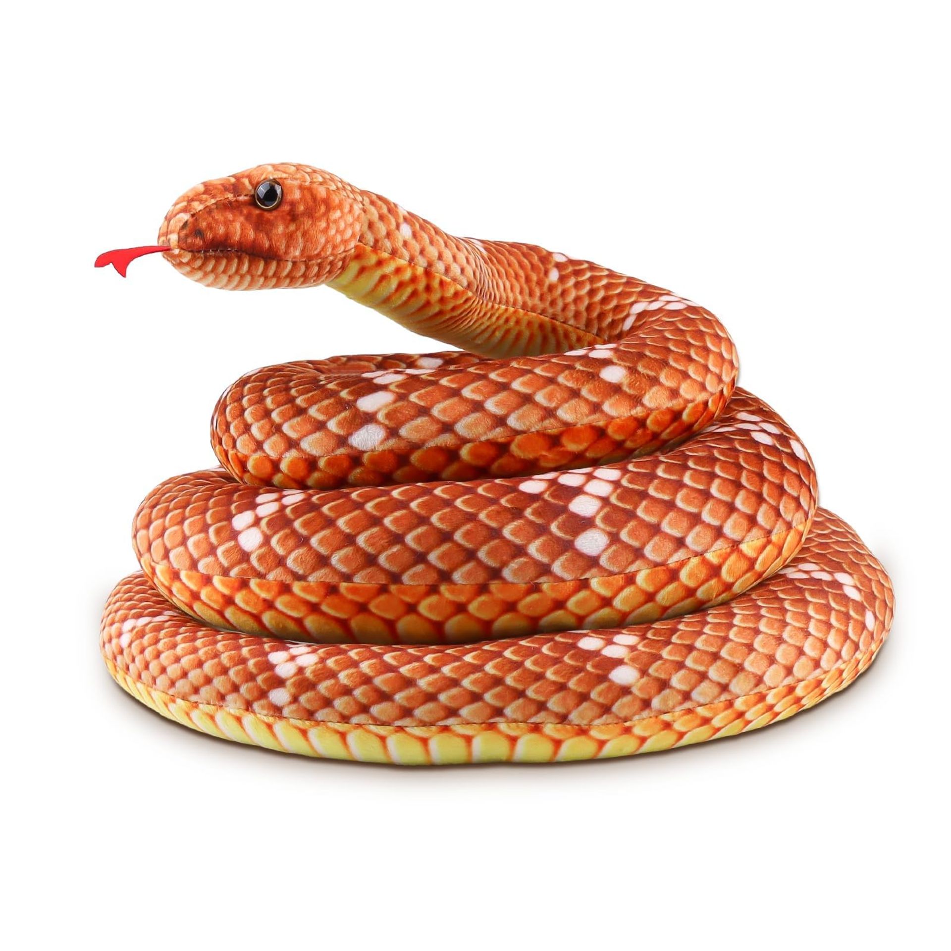Giant Snake Plush Toy Lifelike Soft Stuffed Animal for Kids, 210cm Long - Brown