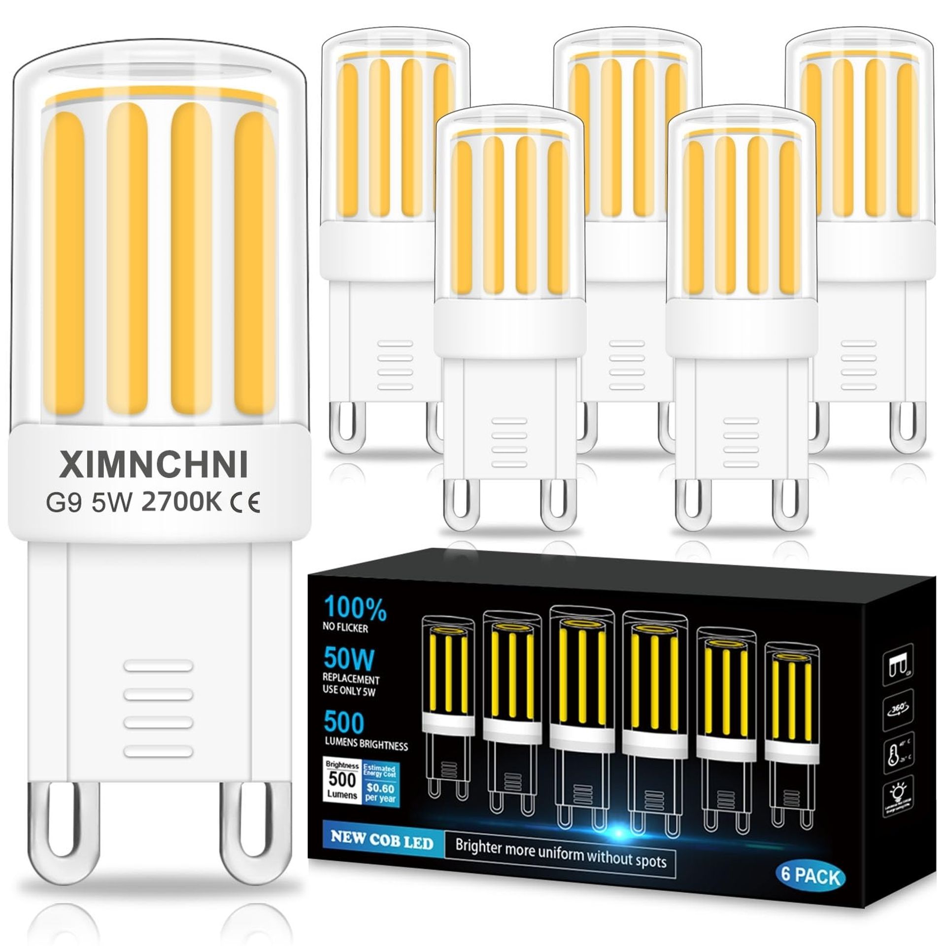 G9 LED Bulbs Warm White 5W 500LM 2700K- 6 Pack, Energy-Saving Replacement for 50W Halogen