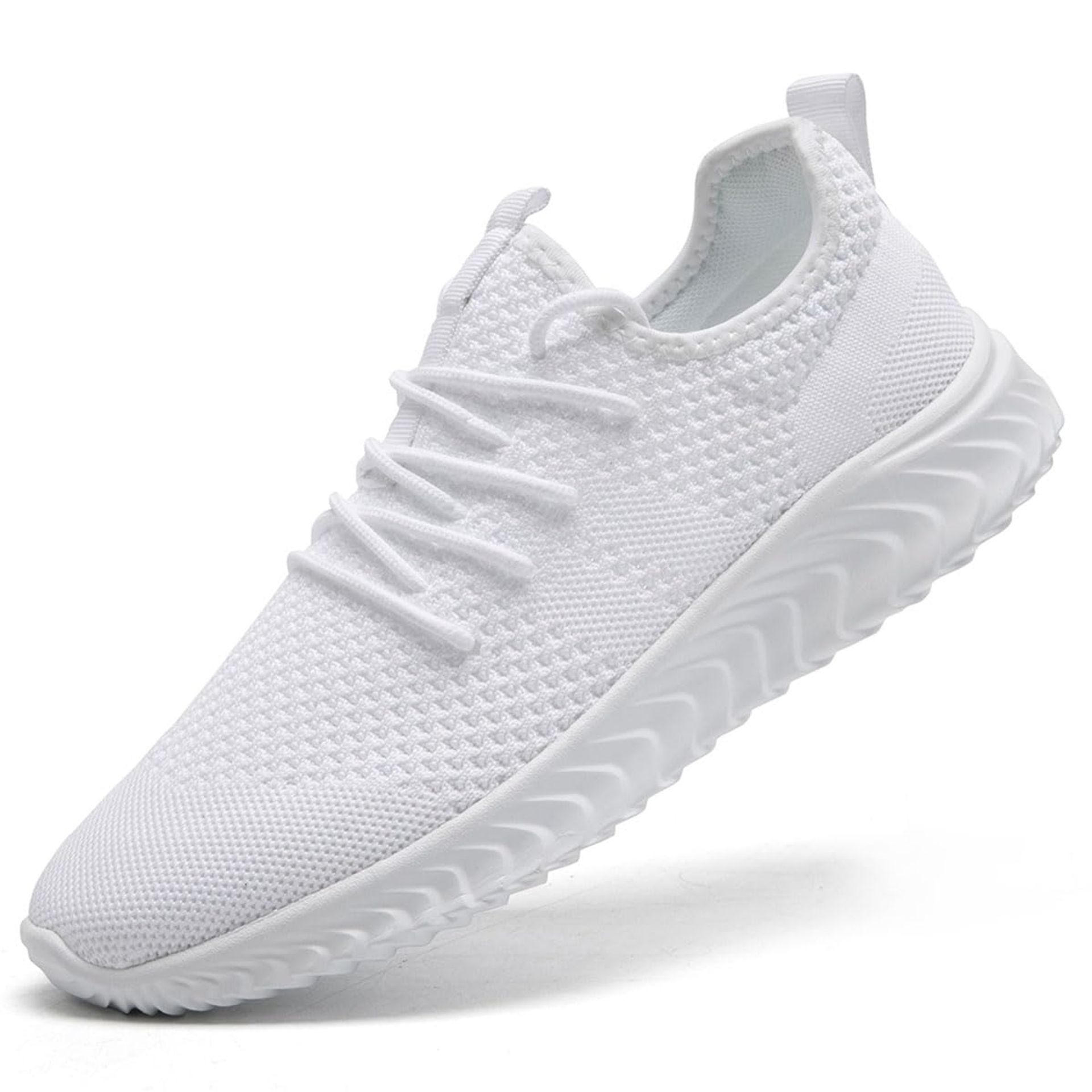 Women's Slip-On Breathable Trainers Lightweight Running Walking Gym Shoes - White UK 5.5